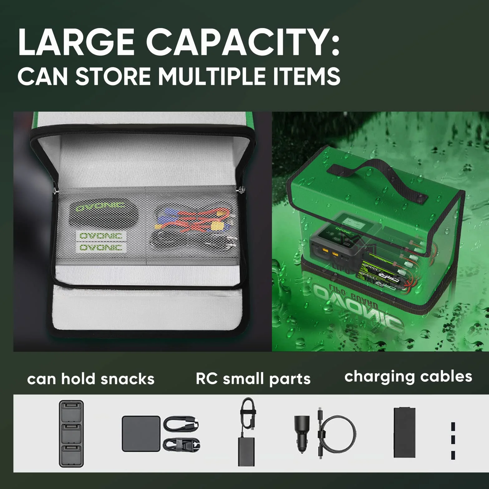 OVONIC Lipo Safe Bag Fireproof Explosionproof ognioodporna torba przeciwwybuchowa dużej pojemności Lipo Battery Storage Guard