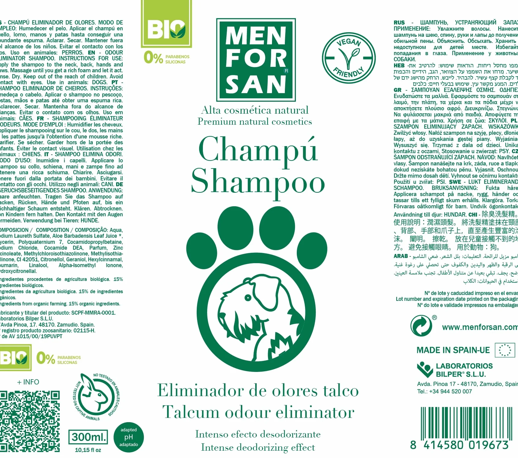 MENFORSAN Szampon dla psów Eliminator zapachu Talk 300 ml
