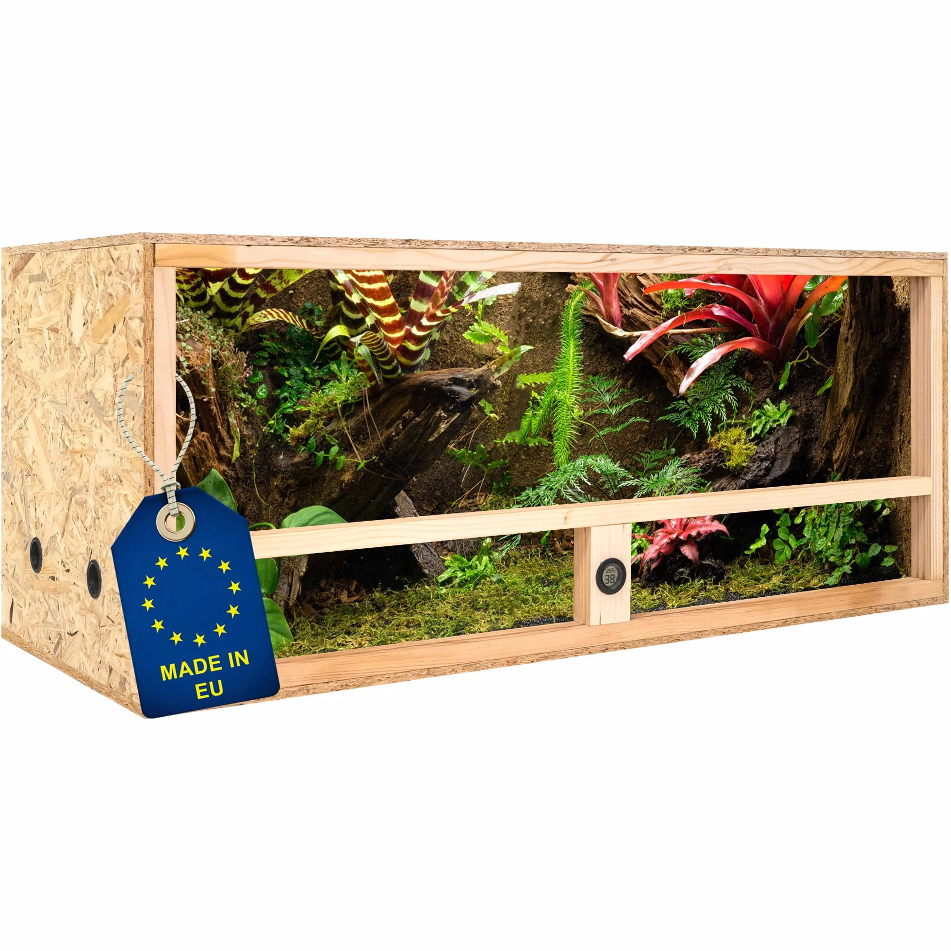 ITA Drewniane terrarium 120 x 50 x 50 cm ze zintegrowaną wentylacją i higrometrem, drewniane terrarium OSB-3, dla gadów, węży, płazów - produkt UE, certyfikat FSC