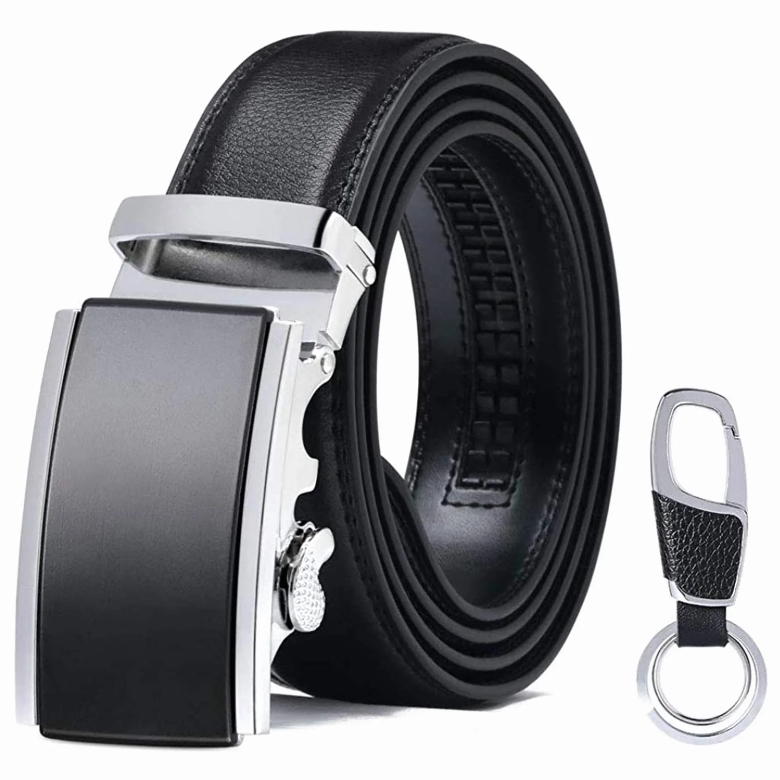 flintronic ® Męski skórzany pasek z automatyczną klamrą, moda pasek z grzechotką 3.5 cm * 130 cm, z brelokiem i pudełkiem na prezent