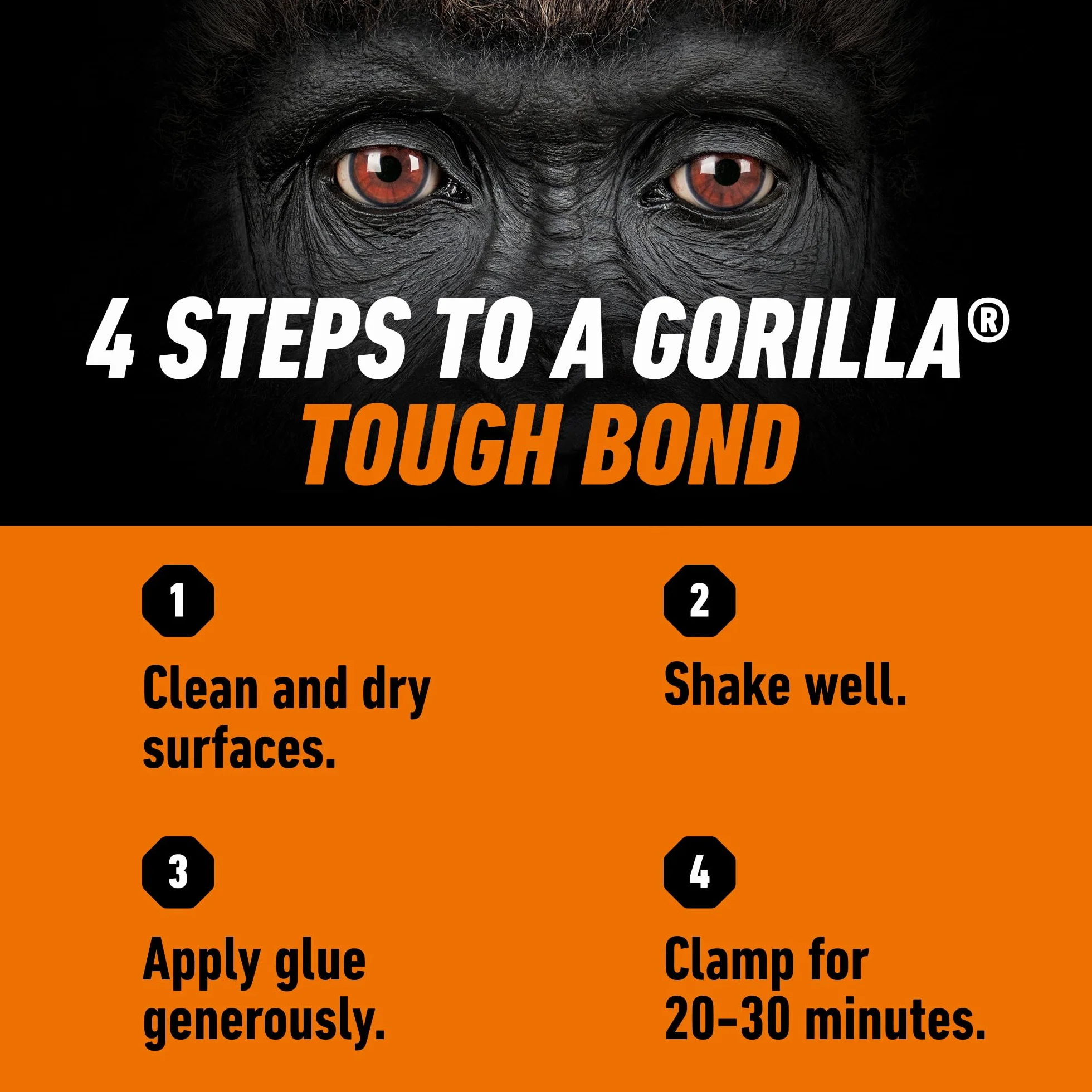 Gorilla Klej do drewna, projekty stolarskie do wnętrz i na zewnątrz, do malowania, szlifowania, odporny na wilgoć, zaciskowy, naturalny kolor, 118 ml (opakowanie 1), 6212001