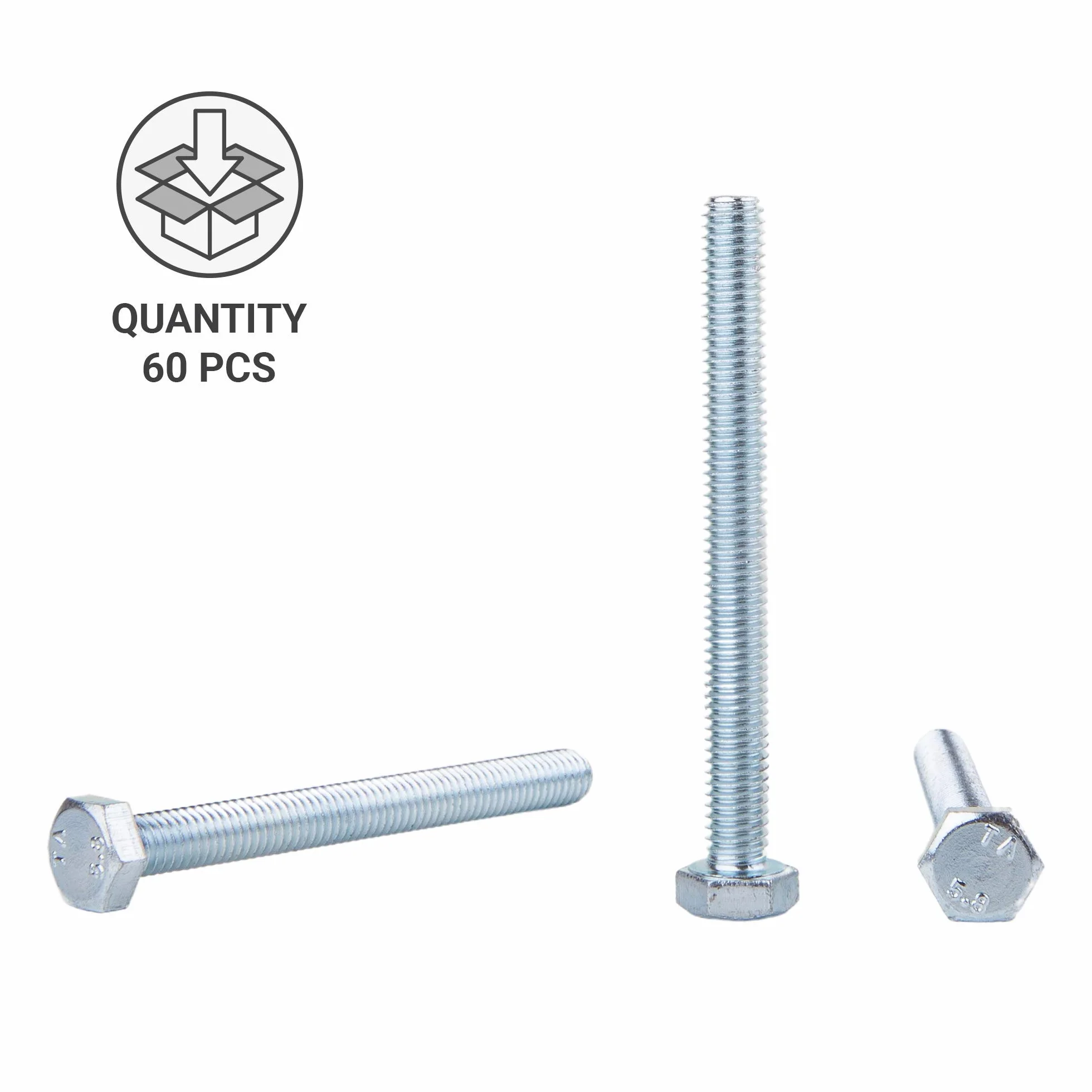 Śruby sześciokątne DIN 933 ocynkowane M6 x 60 mm, komplet 60 szt.