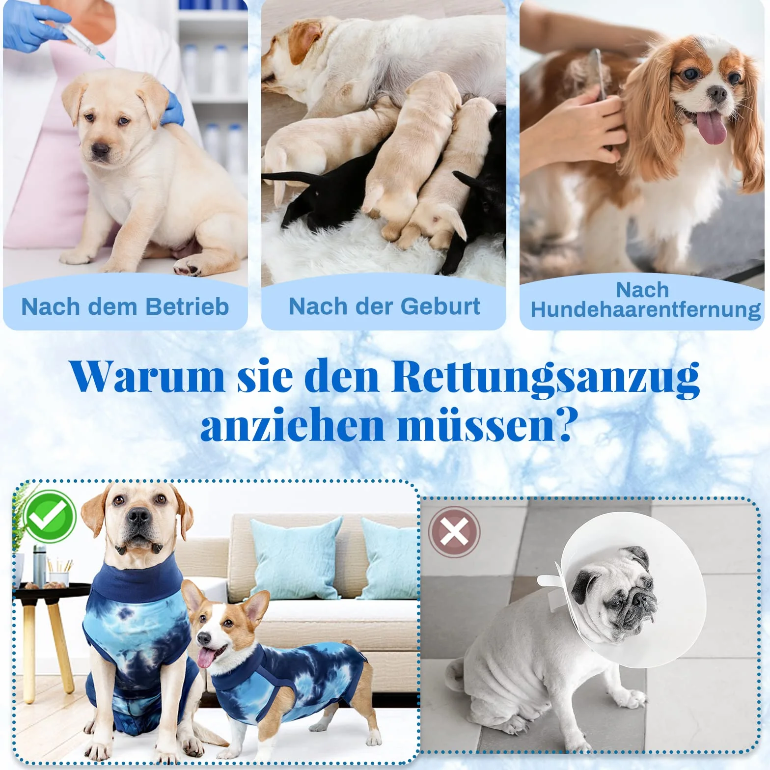 Body Dla Psa Po Operacji Kastracji i Zabiegu Chirurgicznym, Koszule Dla Zwierząt Domowych (Wiązanie, Niebieski, M)