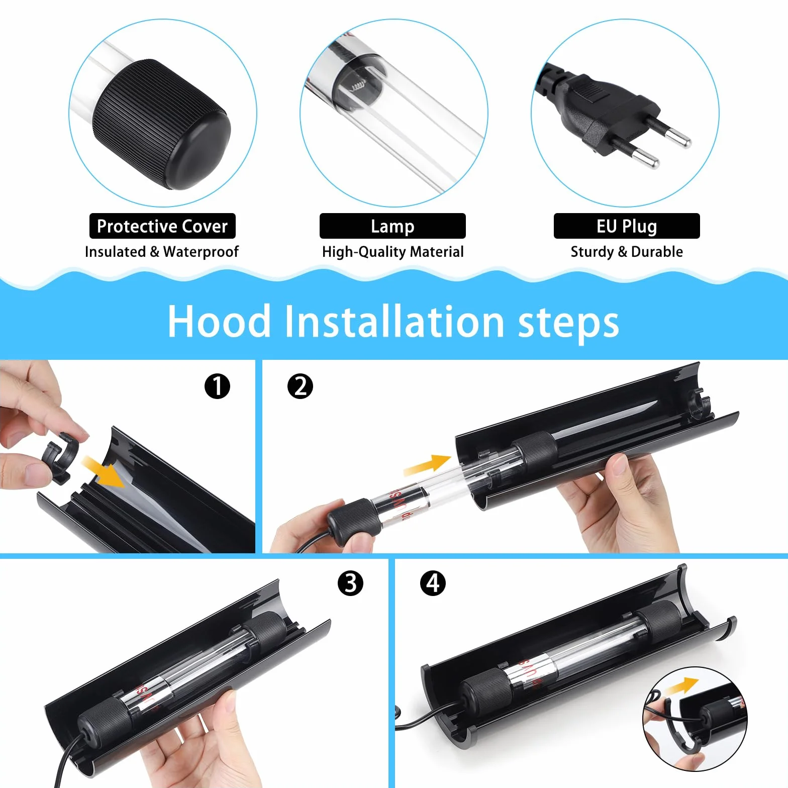 SWAWIS Sterylizator UV 13W oczyszczacz do akwarium, 220V światło UV sterylizator do akwarium z przyssawką i pokrywką ochronną, domowy sterylizator UV lampa do podwodnej sterylizacji usuwania glonów