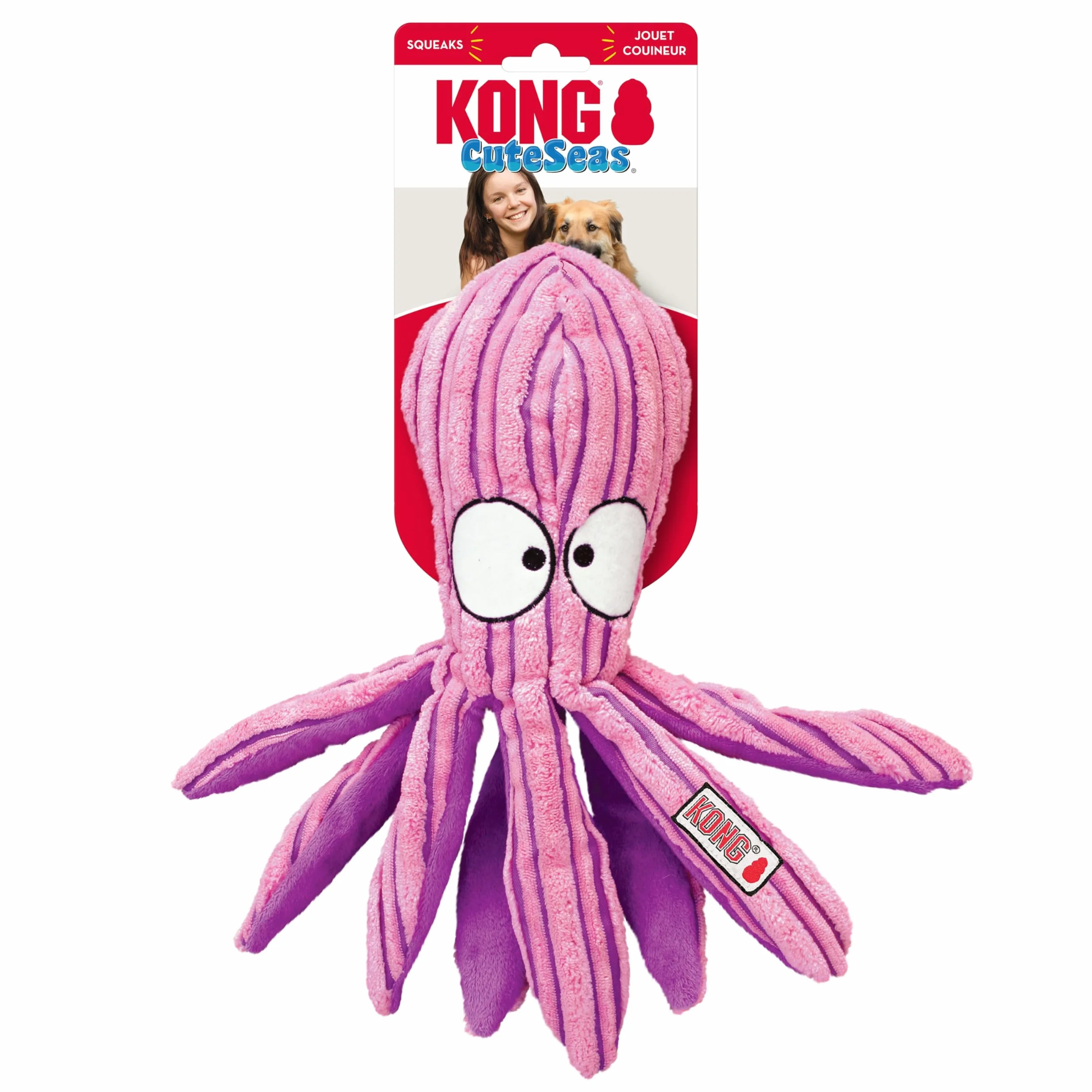 KONG CuteSeas Octopus – pluszowa zabawka dla psa ze sztruksu – dla dużych psów, 1 sztuka (1 opakowanie)