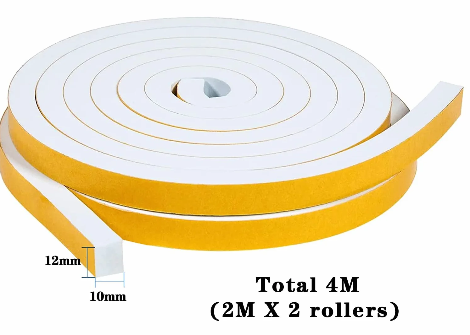 Taśma uszczelniająca 12 mm x 10 mm / 4m do drzwi okiennych taśma klejąca gumowa uszczelka przeciw przeciągom zimnego powietrza/antykolizyjna/pochłaniająca/pyłoszczelna, biała