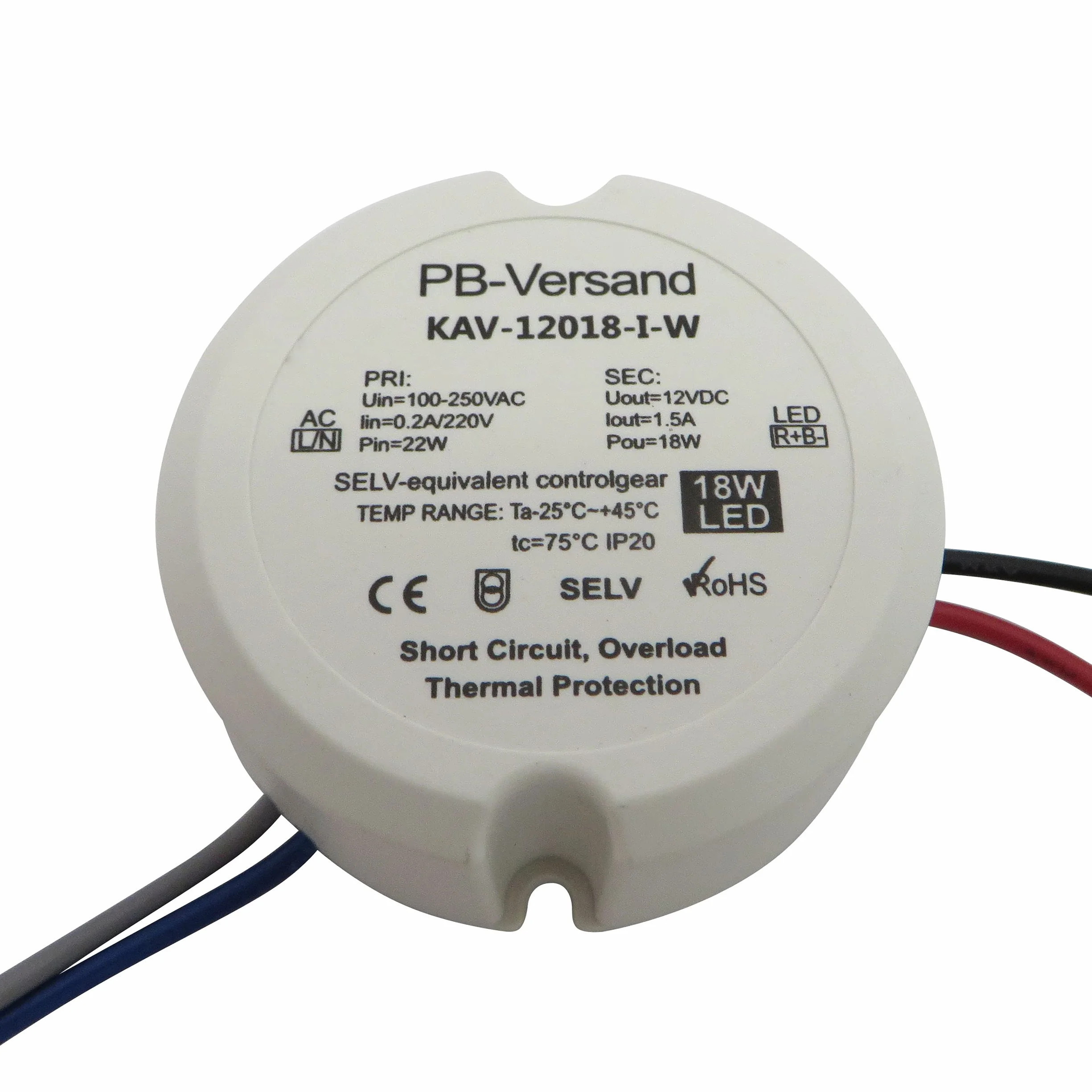 PB-Versand LED żarówka transformator 12 V DC 12 W okrągły np. do puszek podtynkowych puszki rozdzielacza zasilacz sterownik transformator (18 W)