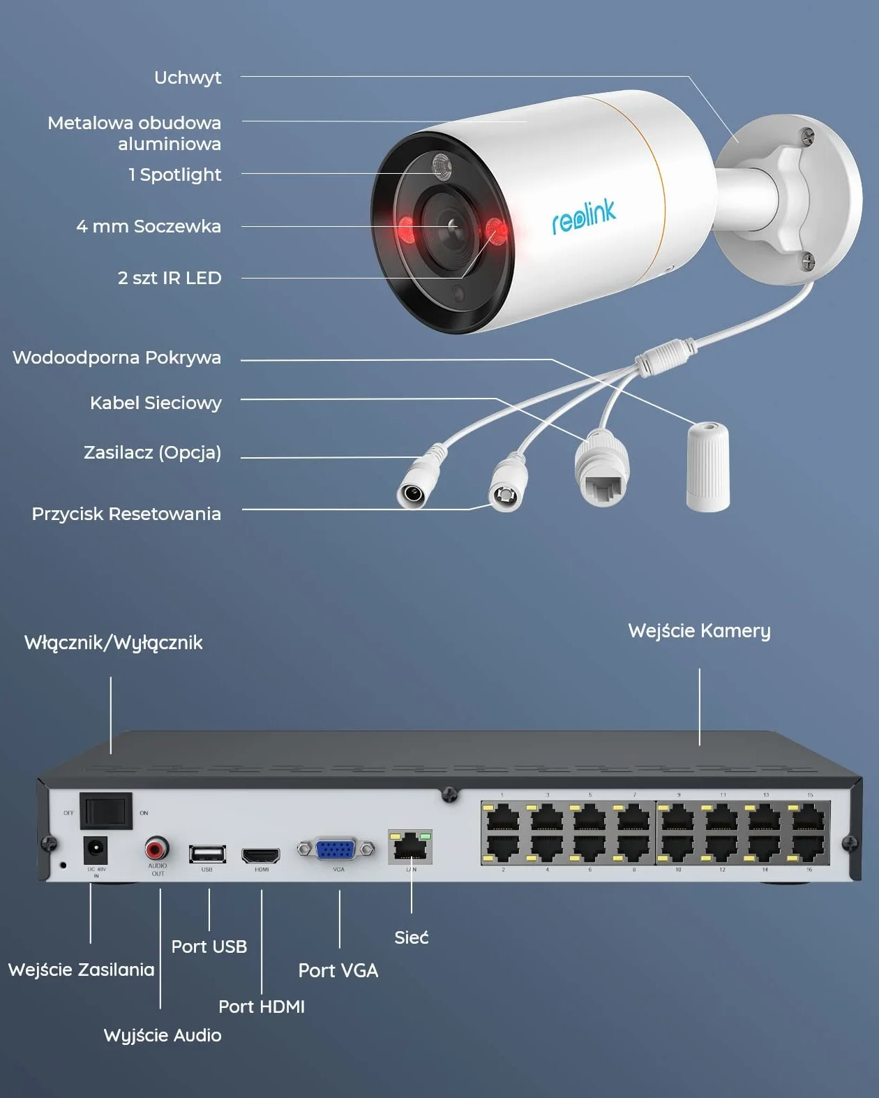 Reolink 12MP PoE Camera System 8szt H.265 Kuloodporne Kamery zewnętrzne Detekcja osób/pojazdów 16CH NVR 4TB HDD RLK16-1200B8-A
