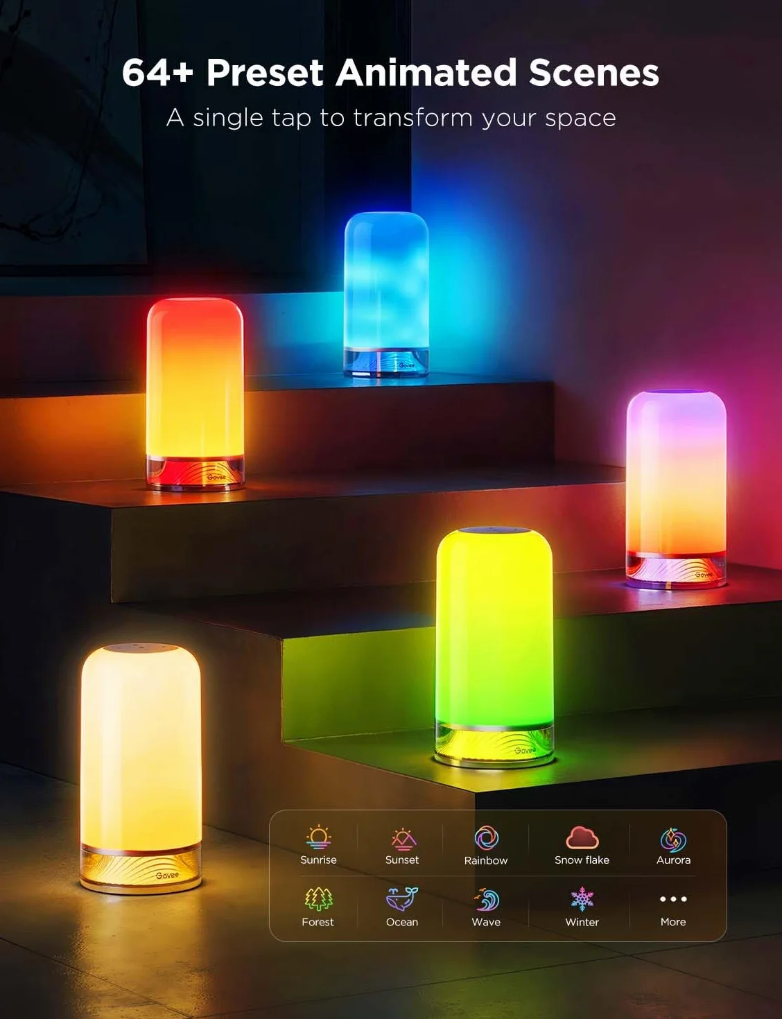 Govee Lampa stołowa LED, lampka nocna, dotykowa, ściemniana, RGBICWW, kompatybilna z Alexa z 64 trybami scenerii, 500 lumenów, współpracuje z matą, 2700-6500 K, do salonu i sypialni (przewodowa)