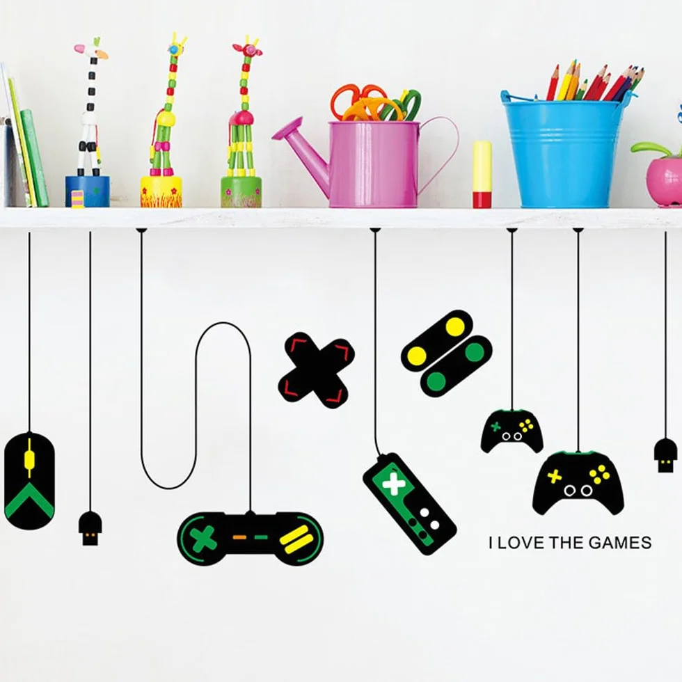 Naklejki ścienne na kontroler gier, 2 sztuki Gamer Eat Sleep Game, naklejka na ścianę do pokoju gier, odklejana dekoracja
