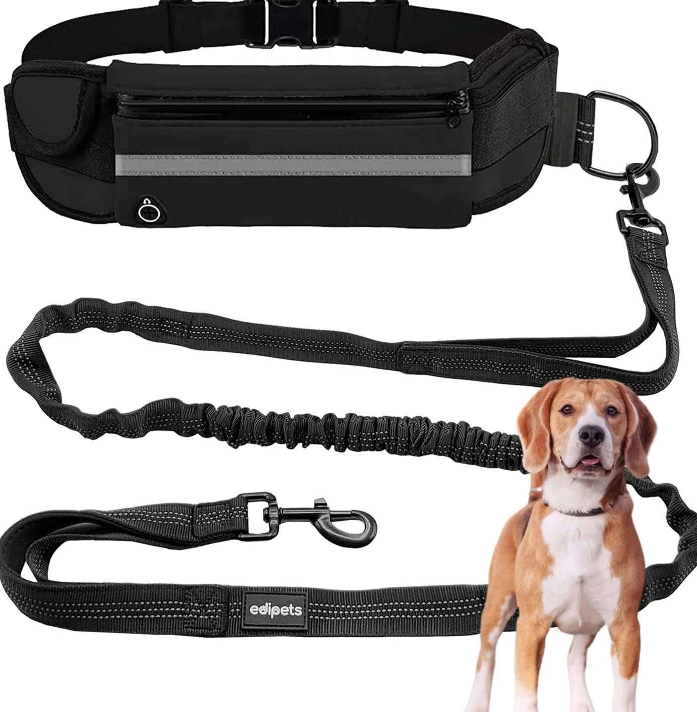 Edipets Edipets, Correa Perro Cintura, Para Correr Smycz do Biegania, Czarny, 160-220 cm