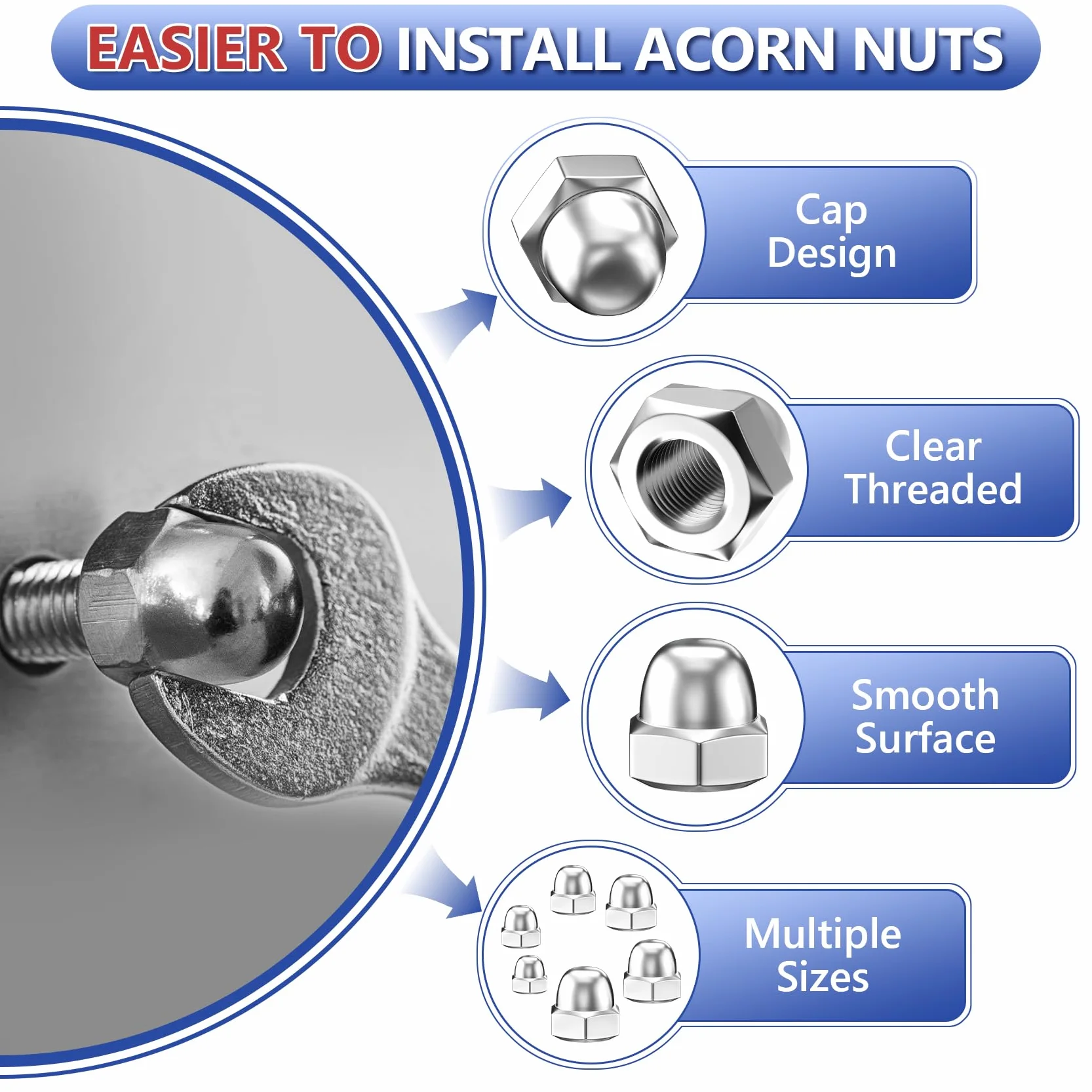 Acorn Nuts 304 Stainless Steel Hex Cap Nuts Assortment Kit 150 szt. M3 M4 M5 M6 M8 M10