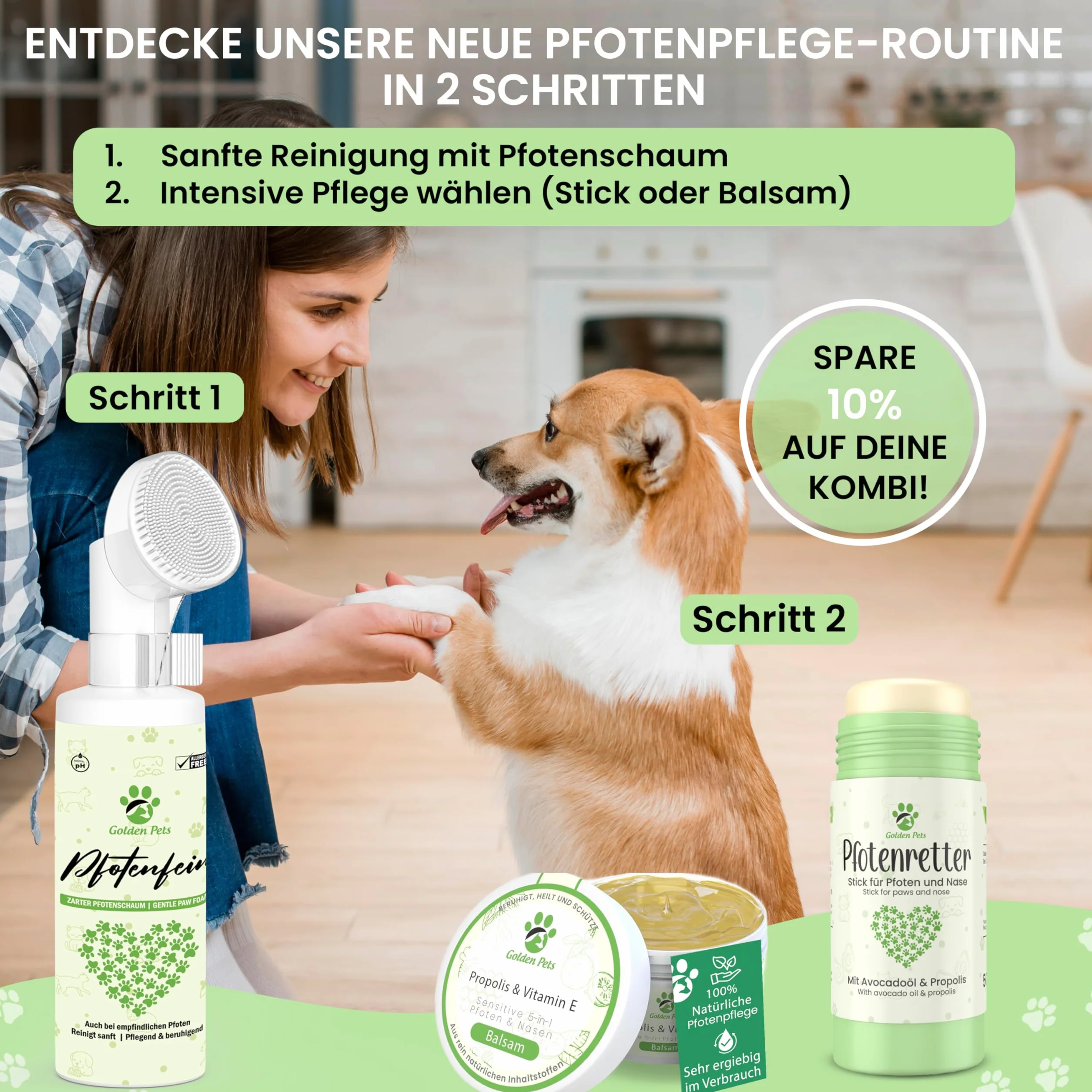 Golden Pets Balsam do łap dla psów i kotów – bardziej miękkie łapy i kompleksowa ochrona – 100% naturalny – maść na łapy, pielęgnacja łap, ochrona łap, balsam do nosa z propolisem i witaminą E