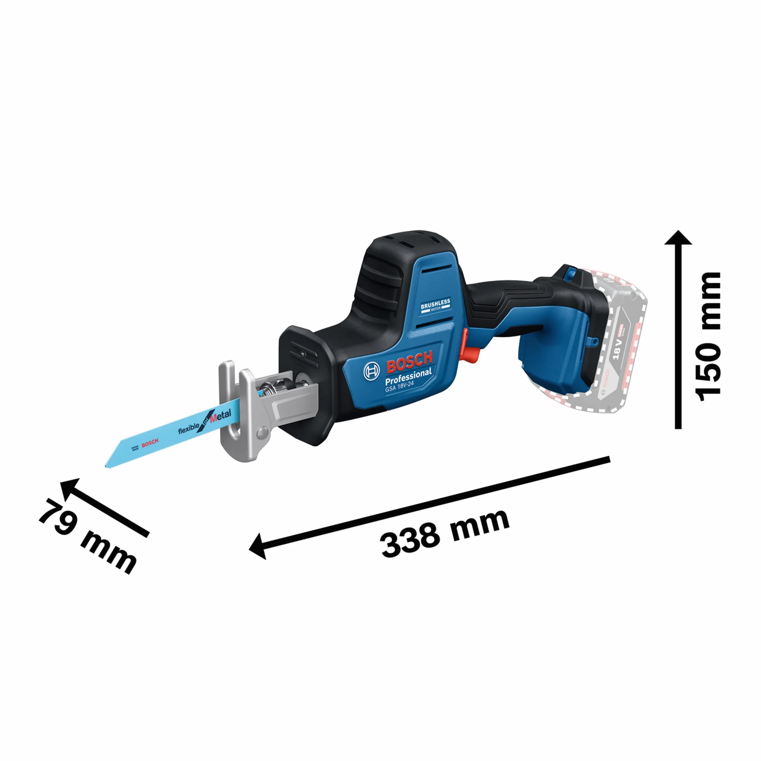 Bosch Professional 18V System Akumulatorowa piła szablasta GSA 18V-24 (brzeszczot S922EF, S2345X, zestaw z hakiem do drabiny, walizka L-BOXX)