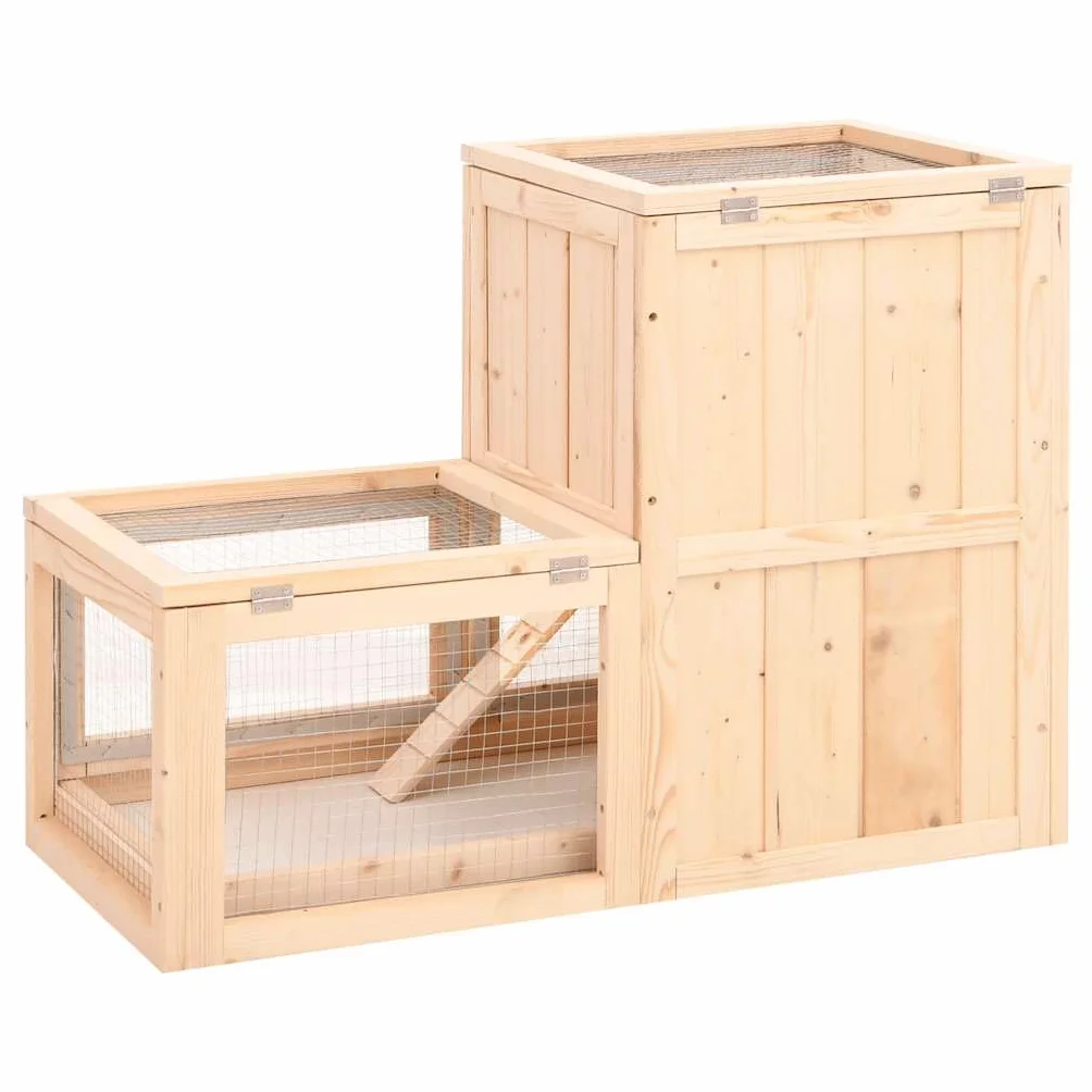 Klatka dla chomika z litego drewna jodłowego 81 x 40 x 60 cm z 2 poziomami i drucianą kratką dla małych zwierząt, takich jak świnki morskie, króliki, myszy, szczury, szynszyla, łącznie z