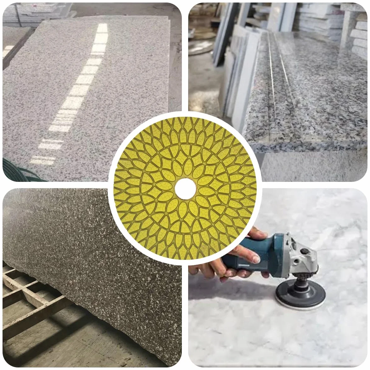 4 szt. Diamentowe podkładki polerskie 100 mm do mokrego/suchego polerowania betonu, marmuru, kwarcu, granitu i blatów kamiennych