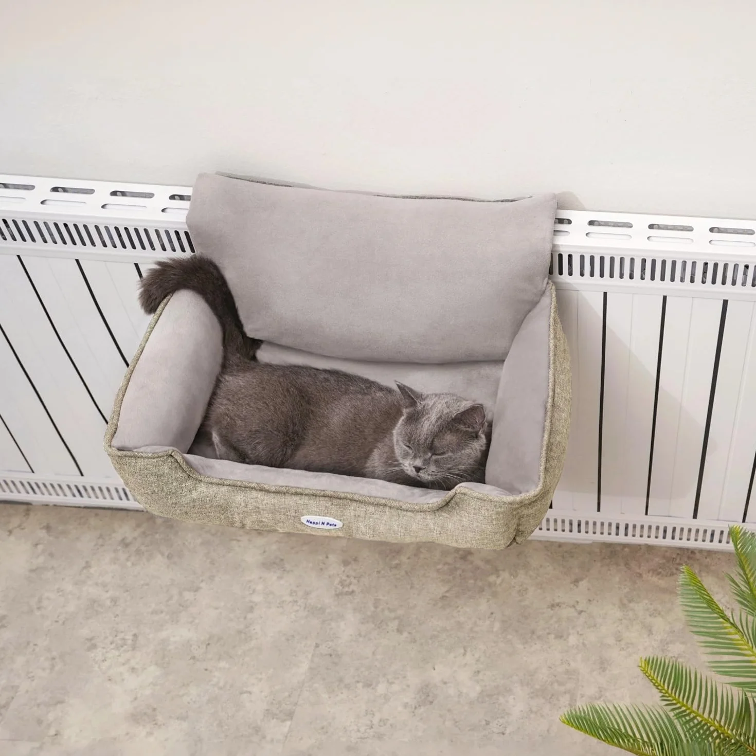 Happi N Pets Łóżko dla kota ogrzewane, ciepłe i stabilne siedzisko dla dużych kotów, z zmywalną pluszową poszewką, regulowanym metalowym haczykiem, wygodny hamak, beżowe