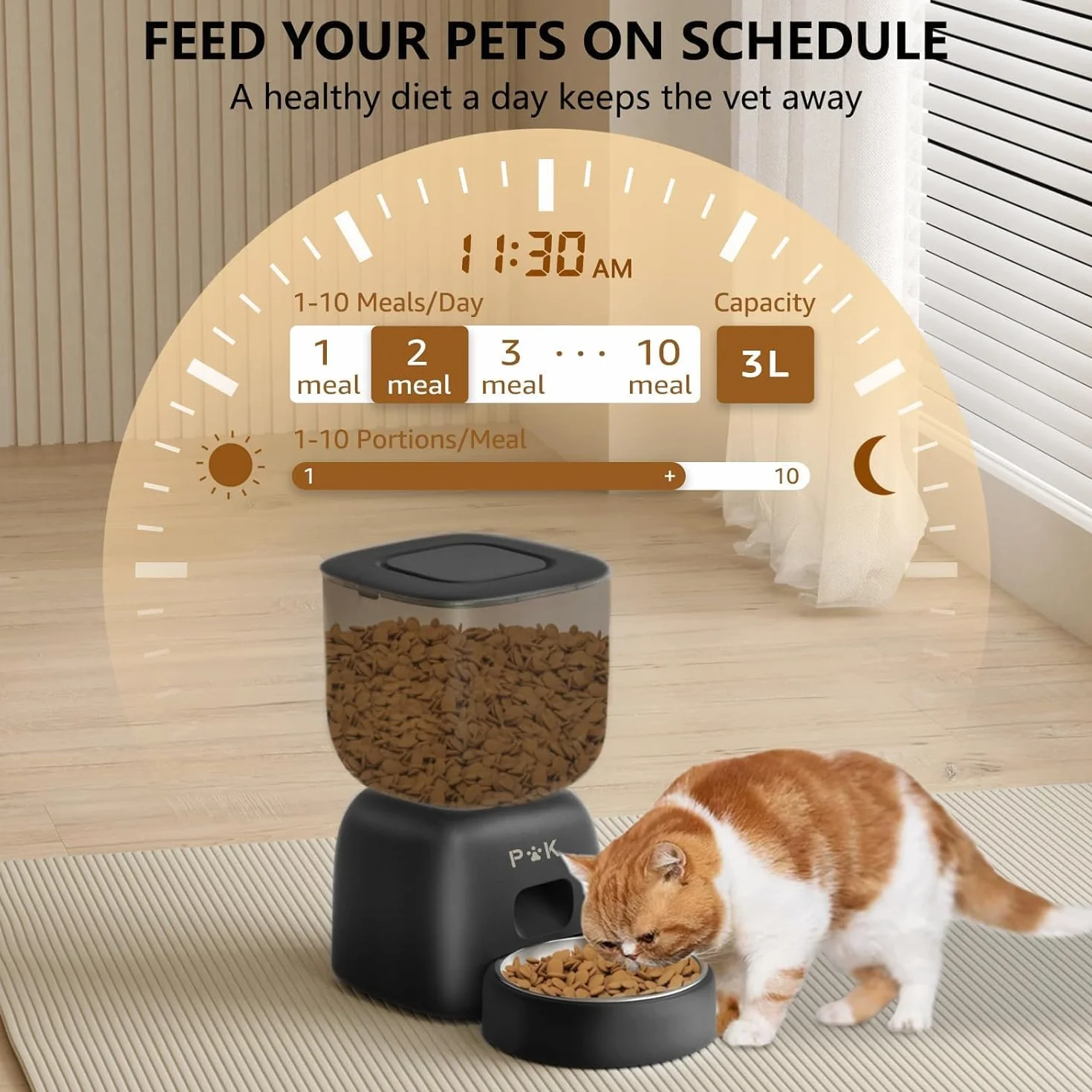 PUPPY KITTY Automatyczny dozownik karmy dla kotów, 2,4 G WiFi dozownik karmy dla kotów połączyć APP z rejestracją 10S, miska ze stali nierdzewnej 304, 1-10 posiłków dziennie, 3 l (czarny)