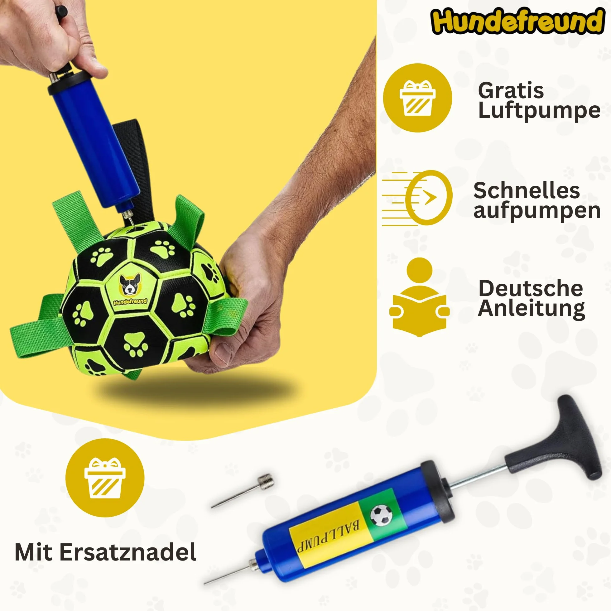 Hundefreund Świecąca Piłka dla Psa 15 cm Interaktywna Niezniszczalna z Pompką
