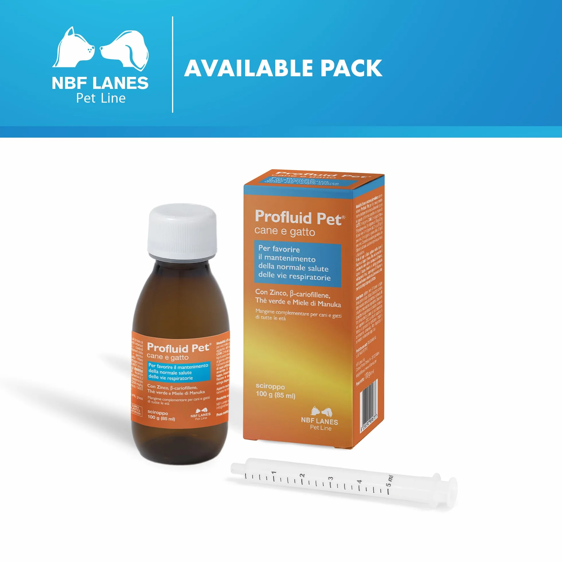 NBF Lanes | Profluid Pet dla psa i kota, smaczny syrop 100 g, wspomaga utrzymanie prawidłowego stanu zdrowia dróg oddechowych