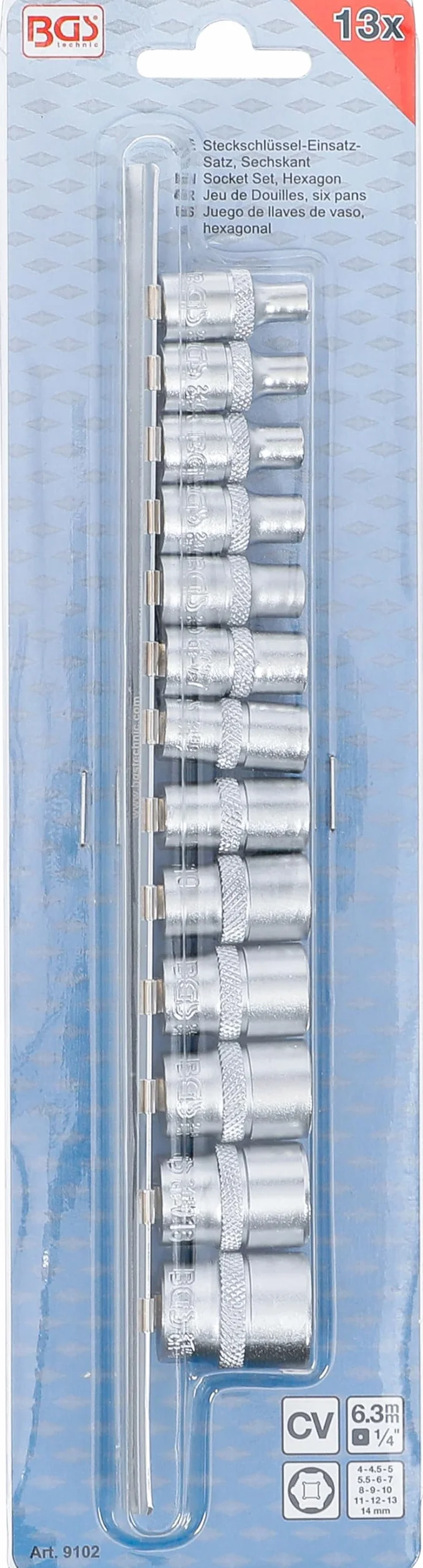 BGS 9102 | Zestaw nasadek sześciokątnych | 6,3 mm (1/4") | 4 - 14 mm | 13 szt.