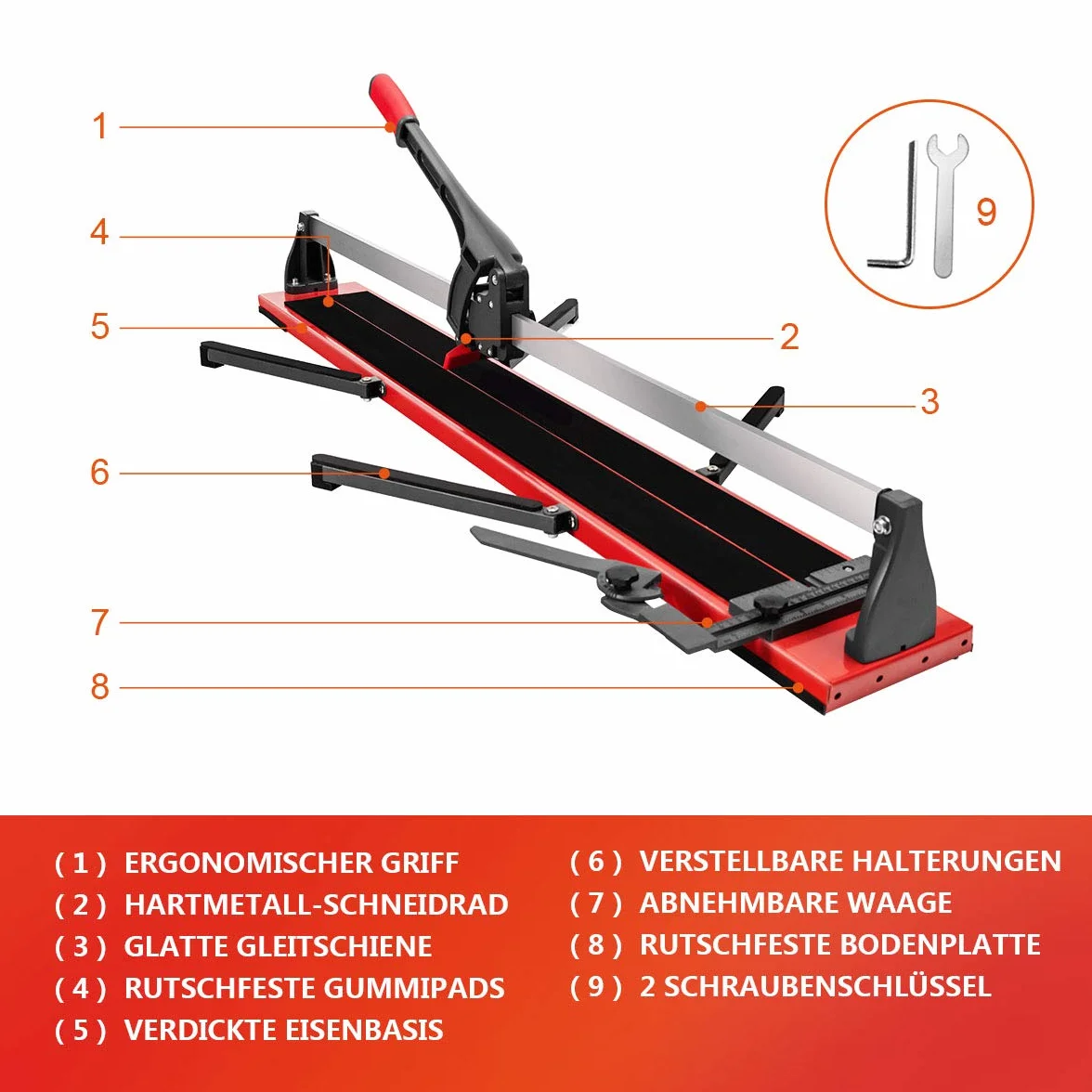 COSTWAY ręczna przecinarka do płytek, ręczny przecinak do płytek 120 cm długość cięcia / 16 mm grubość cięcia/Kąt od 0° do 60° (48’’/143 x 23 x 23 cm)