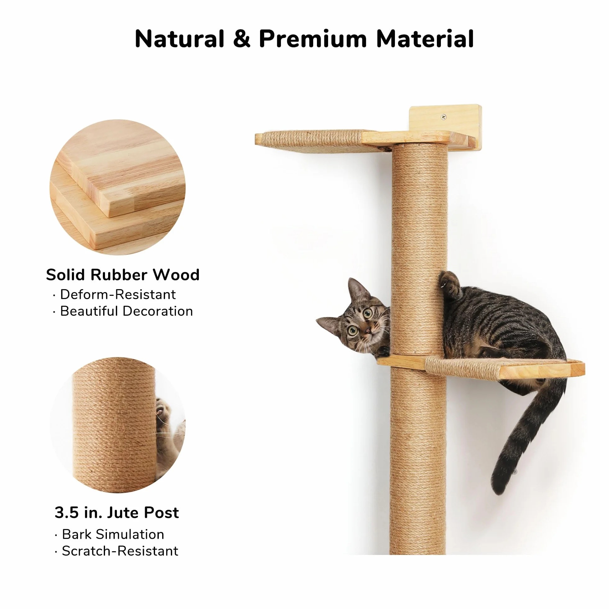 FUKUMARU Tall Cat Tree, 5 Tier Floor to Ceiling Cat Tower, Wall-Mounted Cat Scratching Post, Wild Simulation Cat Wall Shelves, Suitable for Cats Climb, Scratch, Lookout and Play