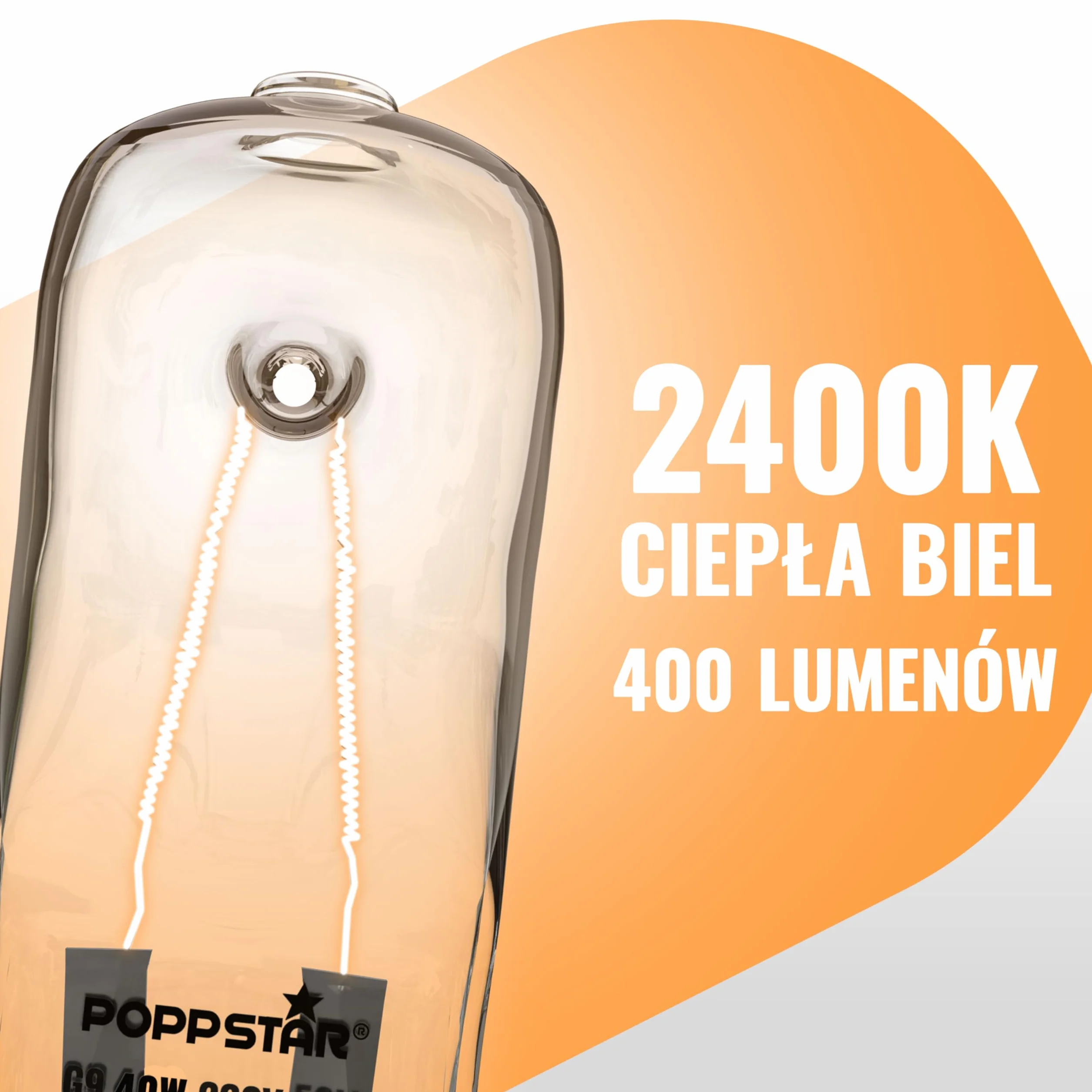 Poppstar 2 żarówki do piekarnika G9 40W, odporna na wysokie temp. do 300°C (barwa światła: biała, ciepła 2400K, 400lm)