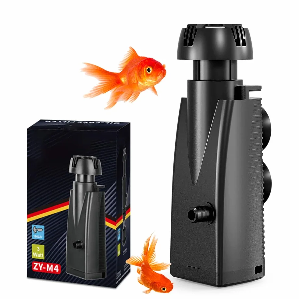 Skimmer do akwarium z bio-gąbką i przyssawkami, zbiornik na ryby, odkurzacz powierzchniowy, filtr do akwarium o pojemności do 350 l, środek do usuwania filmu olejowego, pompa filtrująca (300 l/wys. 4