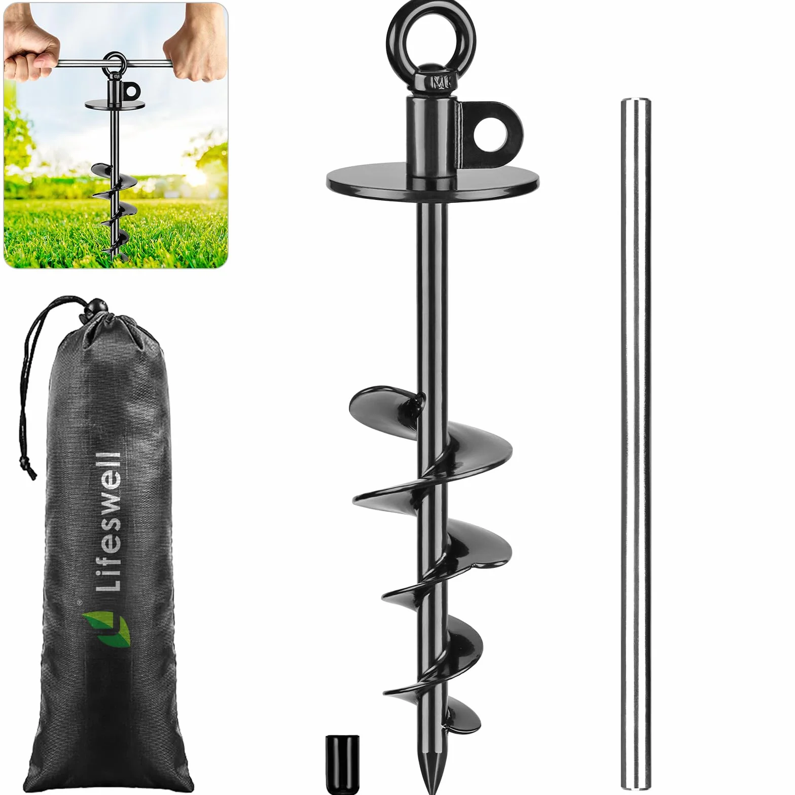 Kołek do wiązania dla psa 38 cm, wytrzymała kotwica do 99 kg, czarny