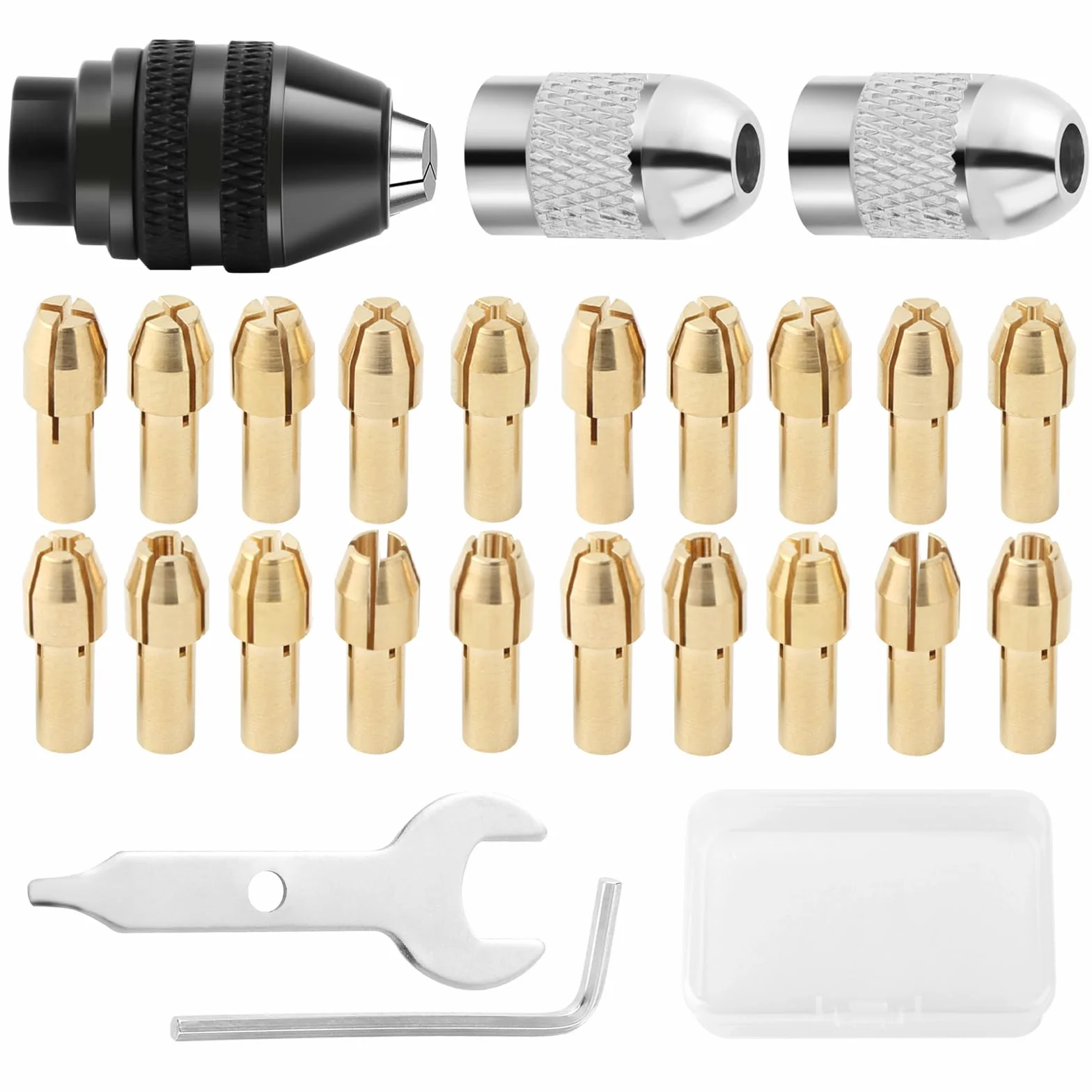Zestaw 26 adapterów do uchwytu wiertarskiego, zestaw tulejek zaciskowych do Dremel z pudełkiem, uchwyt wiertarski Dremel 4486, tuleje zaciskowe 4485, zestaw akcesoriów do narzędzi wielofunkcyjnych do