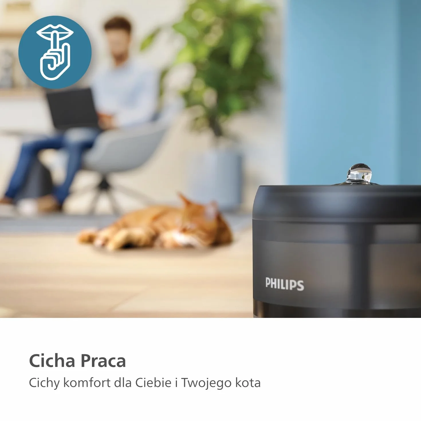 Philips Fontanna Wodna Dla Zwierząt, Zabezpieczenie przed rozlaniem, Auto Uzupełnianie Wody, Aktywacja Ruchem, Cichy (<38 dB), 4 Warstwy Filtrów, Na Baterie, Pojemność 2,2 l (PAW3210/02)