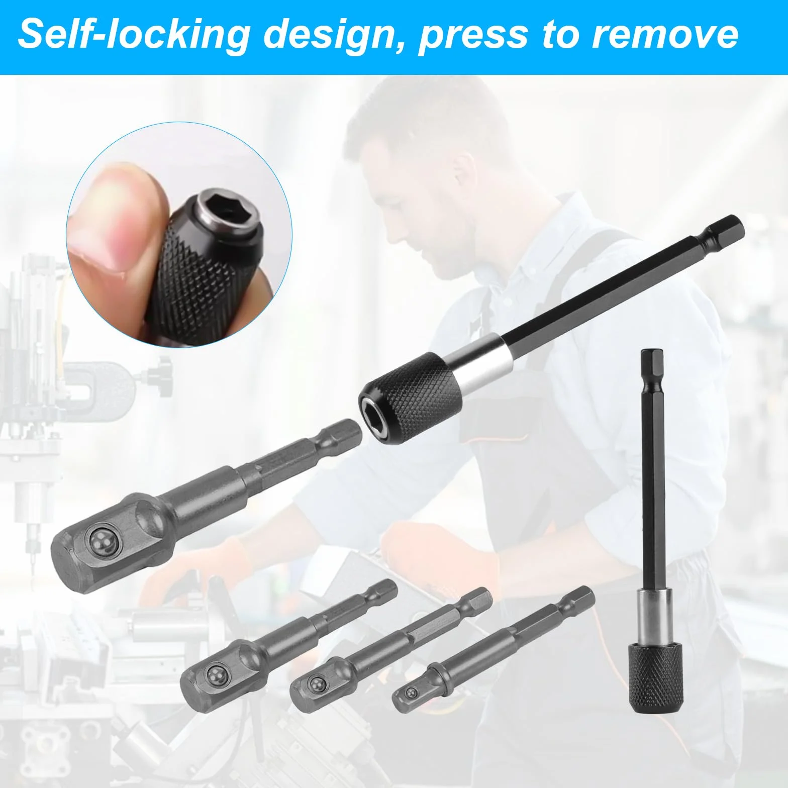 Zestaw adapterów z 3 nasadkami, sześciokątny na 1/4",1/2",3/8" Klucz do konwersji klucza nasadowego kwadratowego do wkrętarki akumulatorowej Adapter do nakrętek z przedłużką wiertła sześciokątnego 1/4