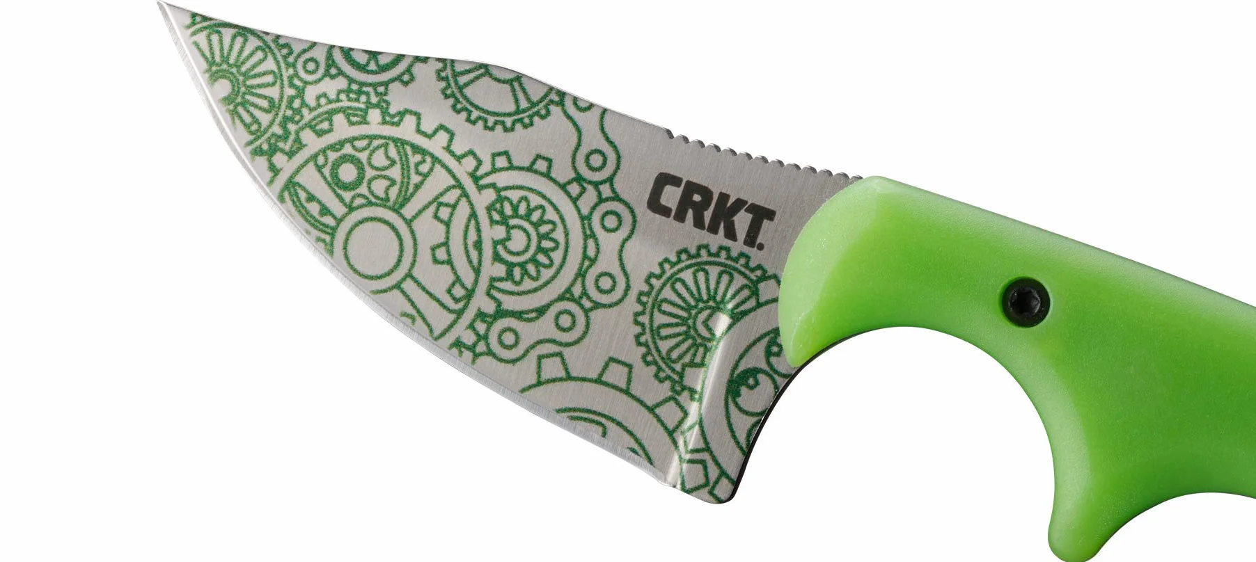 CRKT Minimalist Bowie Gears EDC Knife: Compact Everyday Carry Fixed Blade, Folts Utility Knife with Satin finish, Resin Infused Fiber Handle, and Glow-in-the-dark Sheath 2387G
