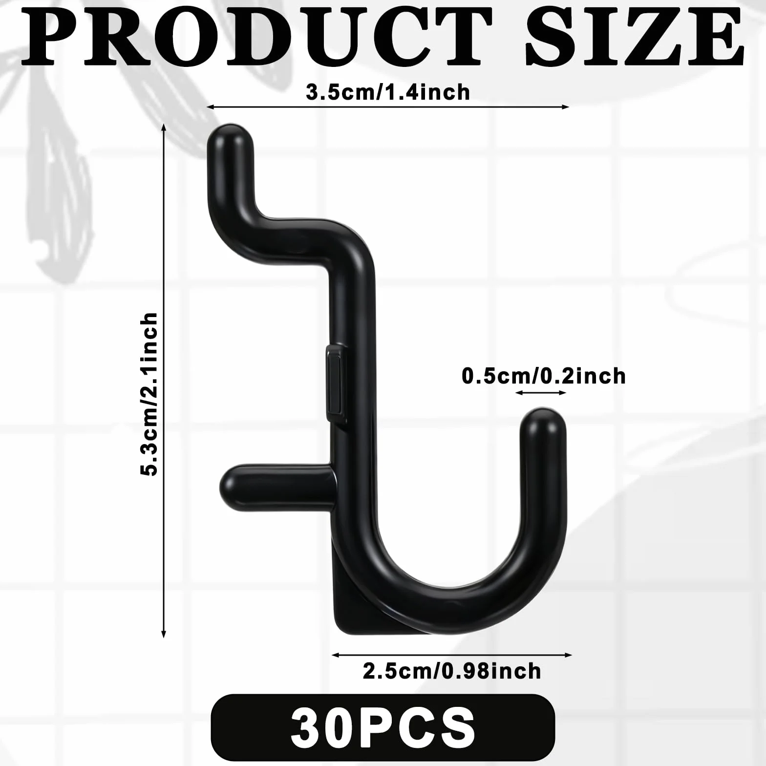 Czarne haczyki do tablic pegboardowych, 1/10.2 cm plastikowe haczyki do pegboardów, haczyki J do ekspozycji ściennej, asortyment haczyków do wieszania narzędzi, biżuterii, naszyjników, kluczy