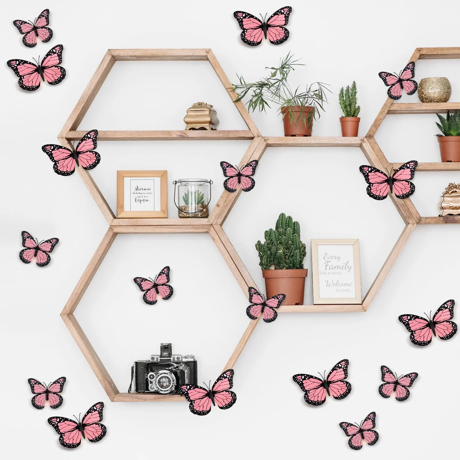 Magnesy Motyl Monarcha 24 Szt. Sztuczny Dekoracje Naklejki Scienne 3D Naklejka do Rzemiosla Sciany (Rózowy)