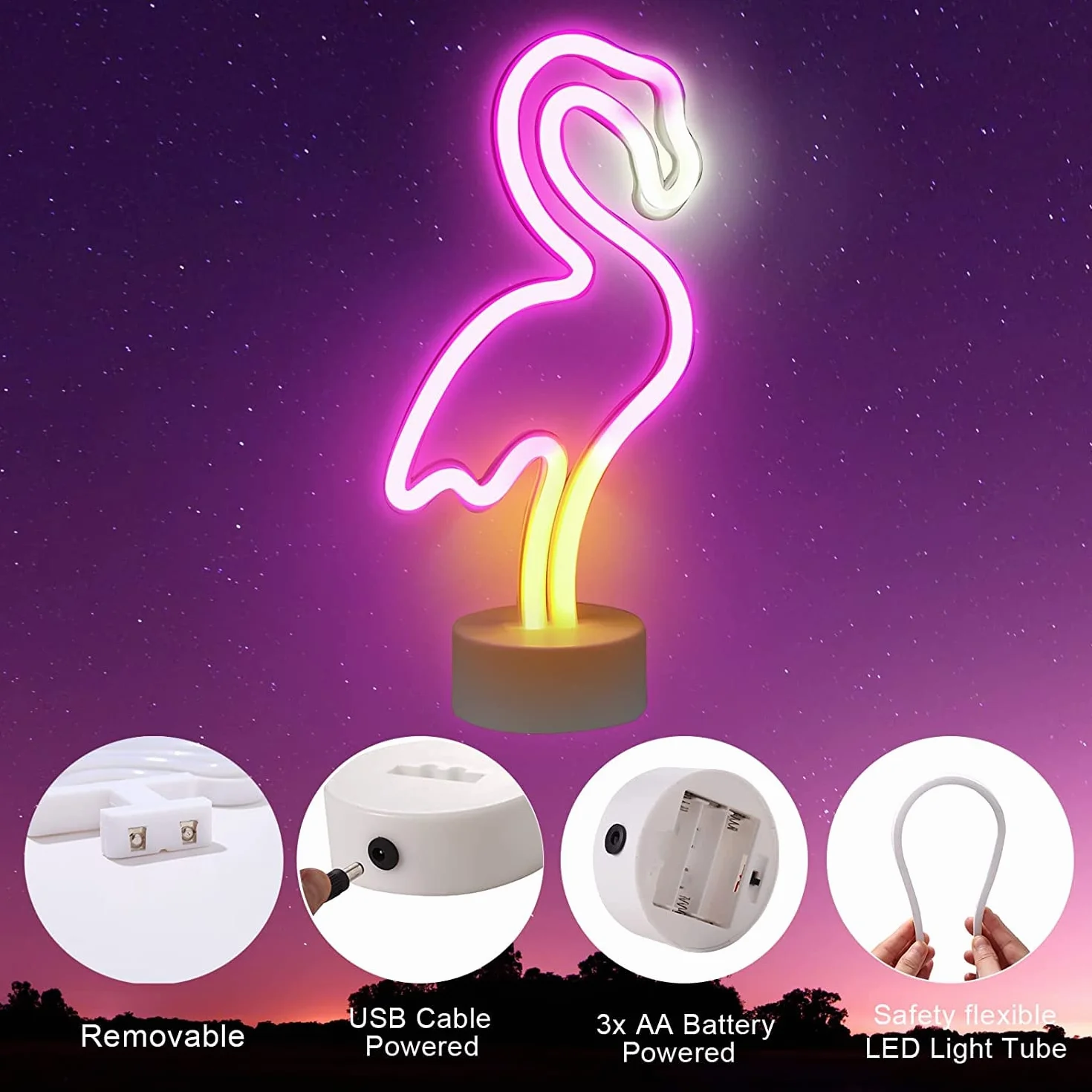 NIWWIN Neonowe lampki LED, lampki do dekoracji sypialni, lampki nocne i lampki nocne na baterie. Używany do dekoracji pokoju dziecięcego, prezentów świątecznych i urodzinowych. (Flamingo)