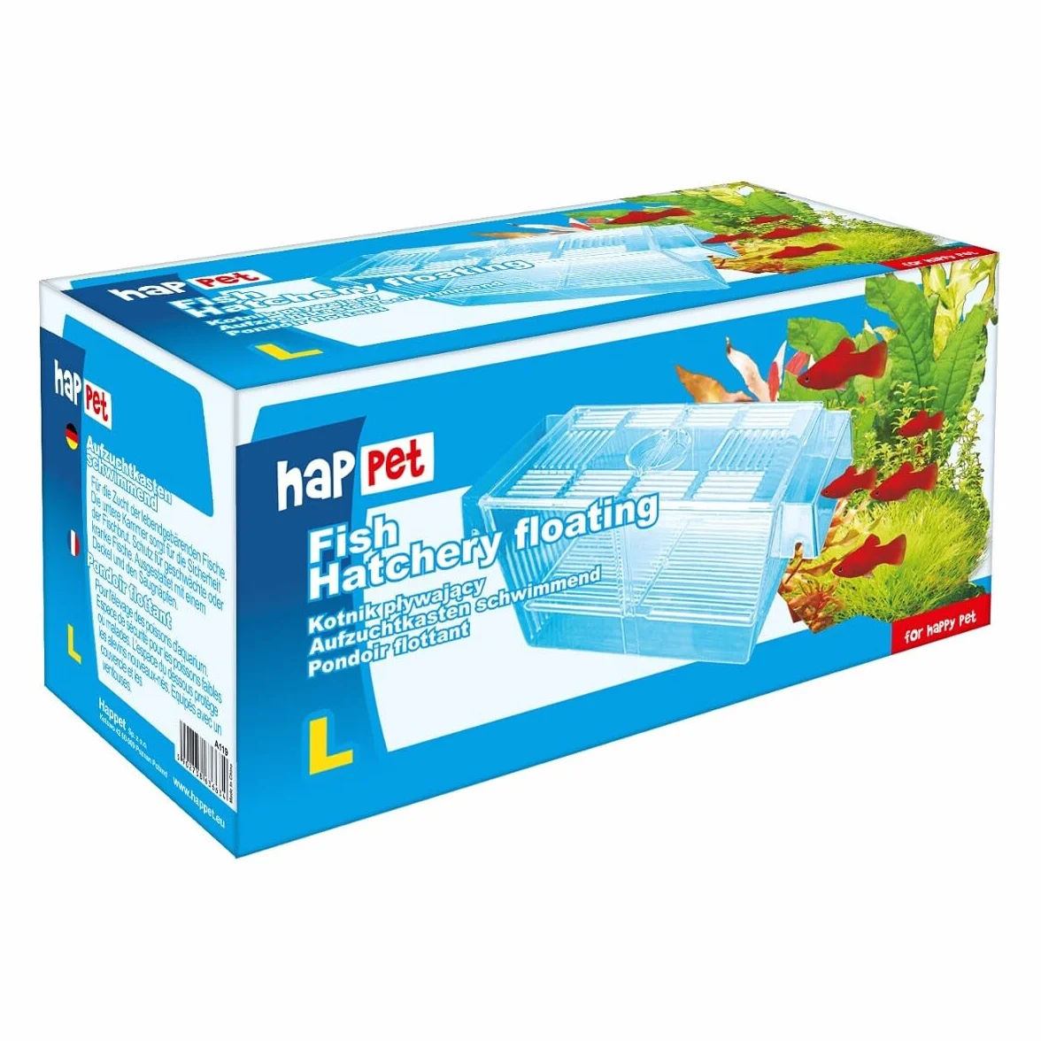 HAPPET Kotnik plastikowy L do akwarium – duży pływający kotnik lęgowy dla ryb żyworodnych, z rusztem ochronnym, przyssawkami i pokrywą, do bezpiecznego odchowu narybku i izolacji ryb