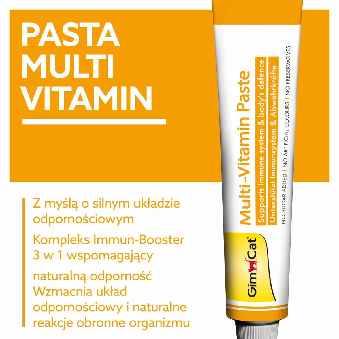 GimCat Multi-Vitamin pasta multiwitaminowa - Zdrowa przekąska dla kotów aktywuje siły obronne organizmu i wzmacnia układ odpornościowy - 1 tubka (1 x 100 g)