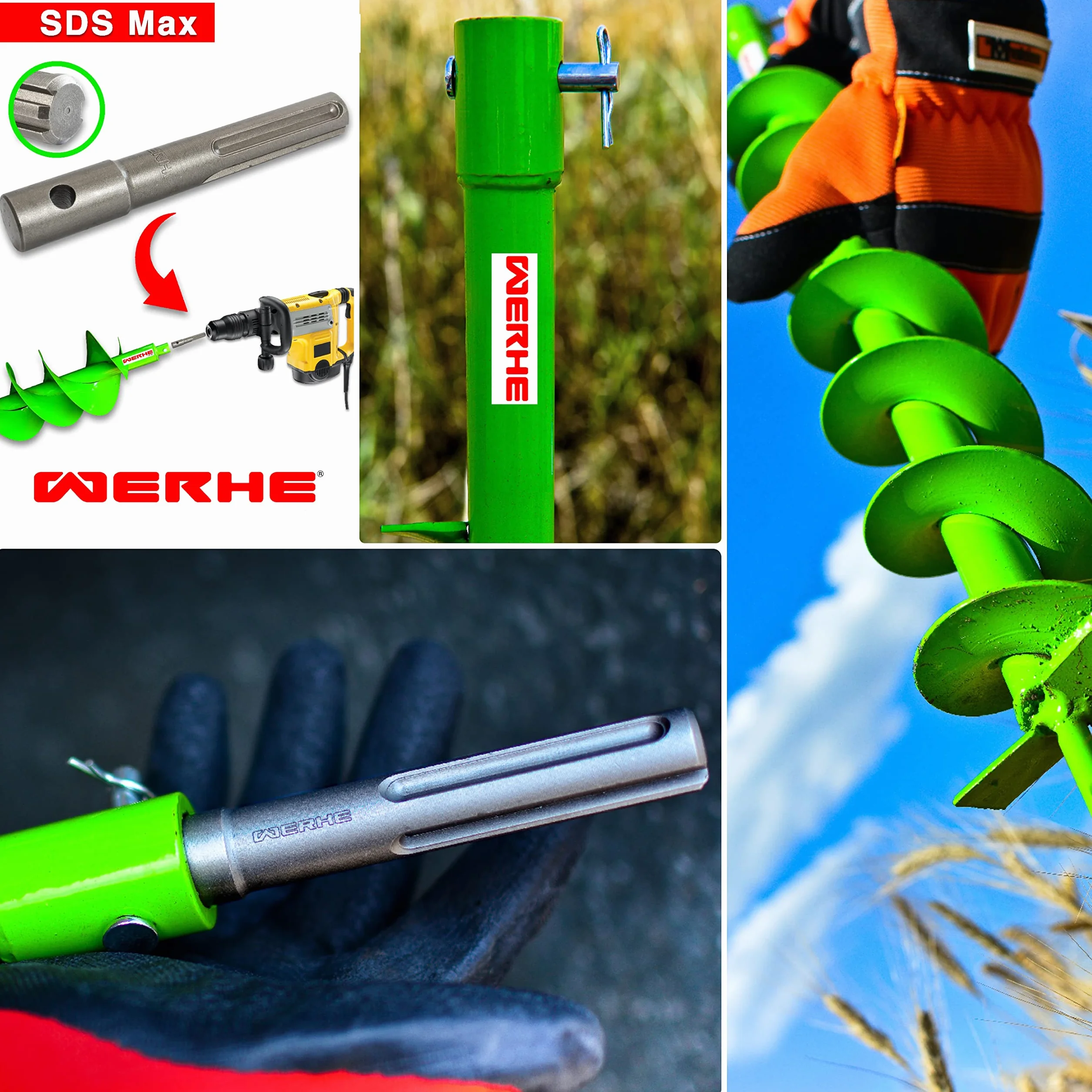 WERHE Wiertło do ziemi z SDS Max Receptacle 180 mm wytrzymałe wiertło z końcówką wiertła