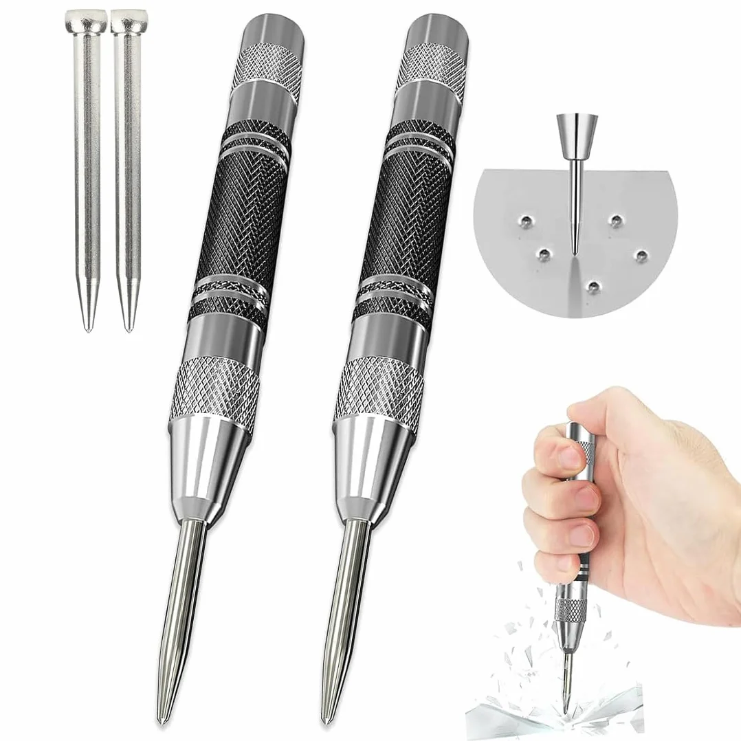 Aililong Grain Center Punch, automatyczne narzędzia z 2 wymiennymi końcówkami do metalu, drewna, szkła i blach stalowych, 2-częściowy 130mm x 12mm