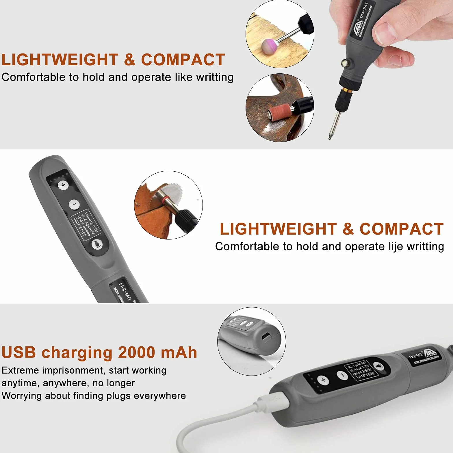 Wielofunkcyjny bezprzewodowy obrotowy mini wiertarka USB o zmiennej prędkości, do polerowania, rzeźbienia, cięcia, czyszczenia, ostrzenia, zestaw narzędzi DIY
