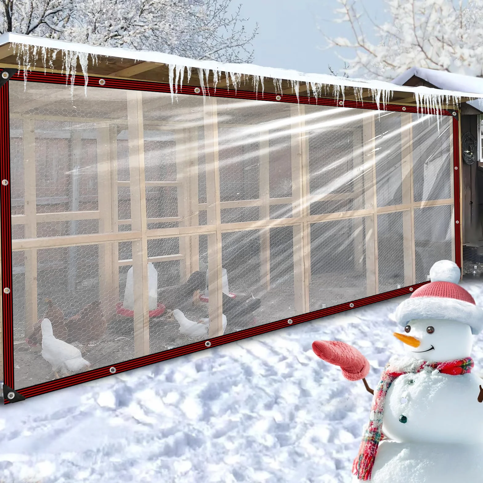 Przezroczysta plandeka – 2 x 3 m, wodoszczelna, z oczkami, przezroczysta, do domku wodnego, plandeka ogrodowa, plandeka ochronna na taras, balkon, do użytku na zewnątrz, do wiaty samochodowej