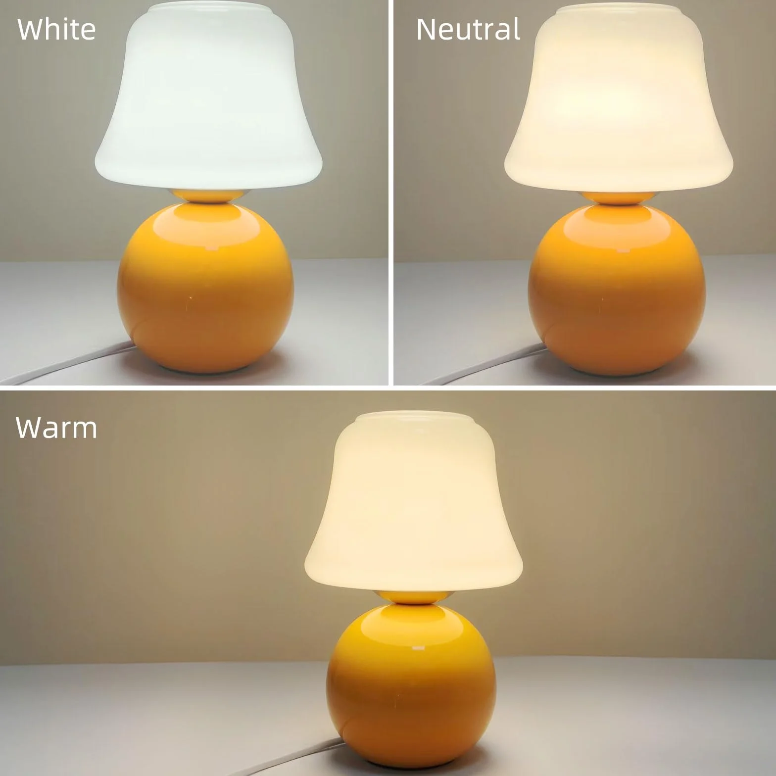 MLOQI Grzybowa lampa stołowa z 3 kolorami żarówki, urocza mała lampka, lampka nocna z ceramiczną podstawą (pomarańczowa)
