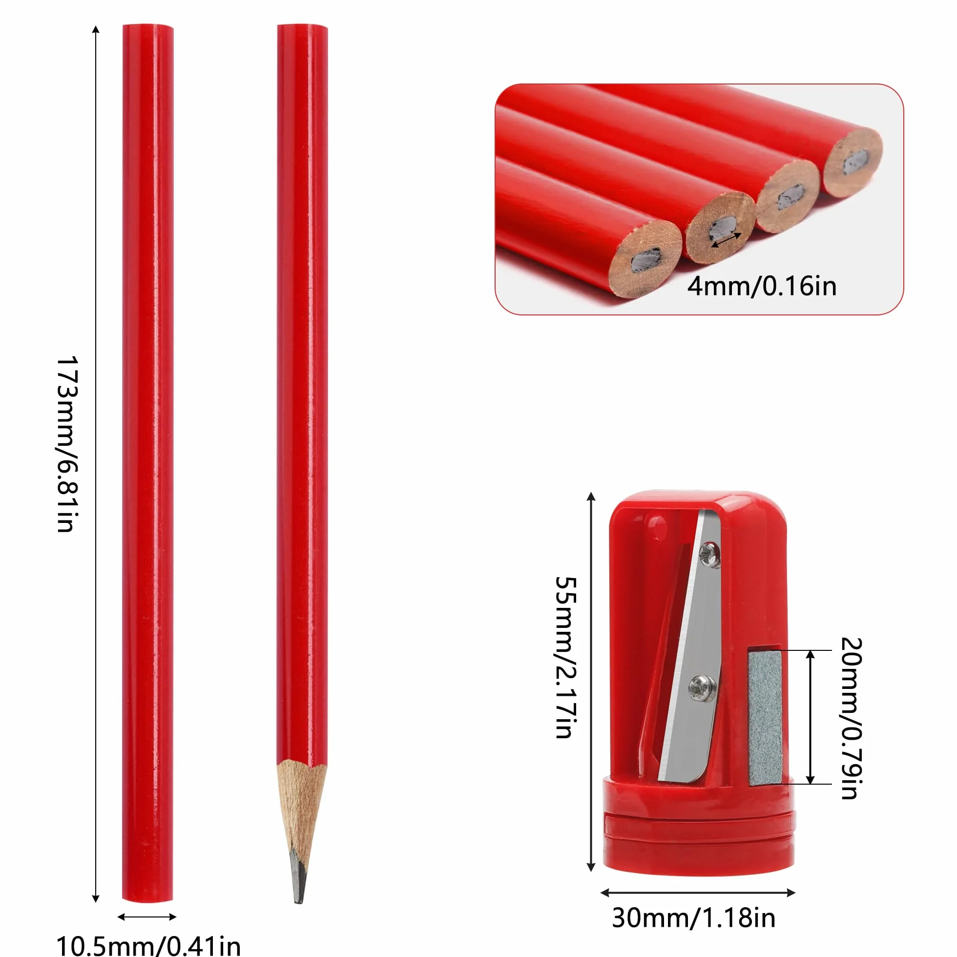Rybtd Drewniany ołówek stolarski HB 173 mm, owalny ołówek z temperówką, ołówki stolarskie do obróbki drewna, budownictwa, profesjonalnych celów, 20 szt