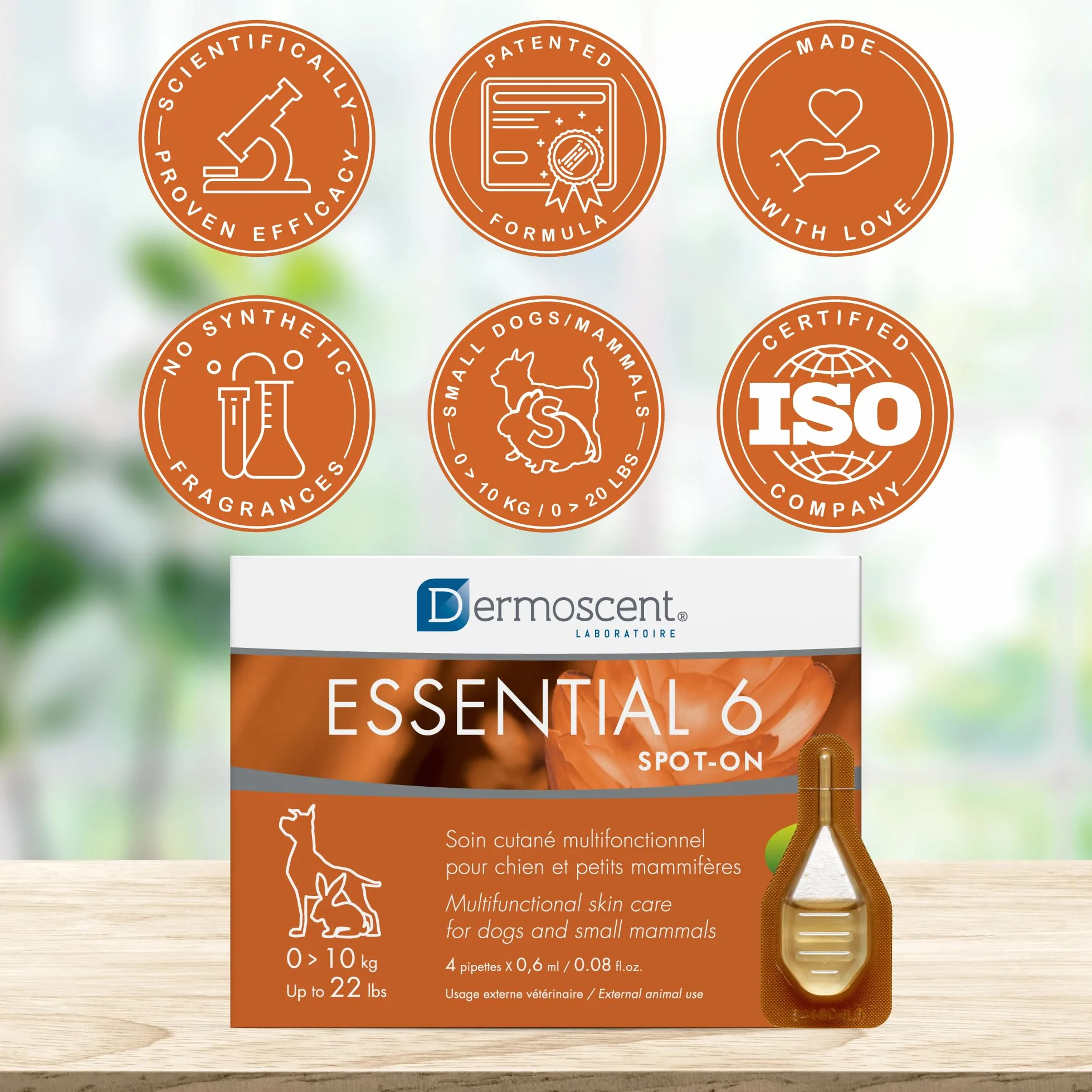 Dermoscent Essential 6 Spot-On | 4 x 0,6 ml | dla małych psów, kotów i małych zwierząt | może pomóc w łagodzeniu swędzenia | z witaminą E | bezproblemowe stosowanie