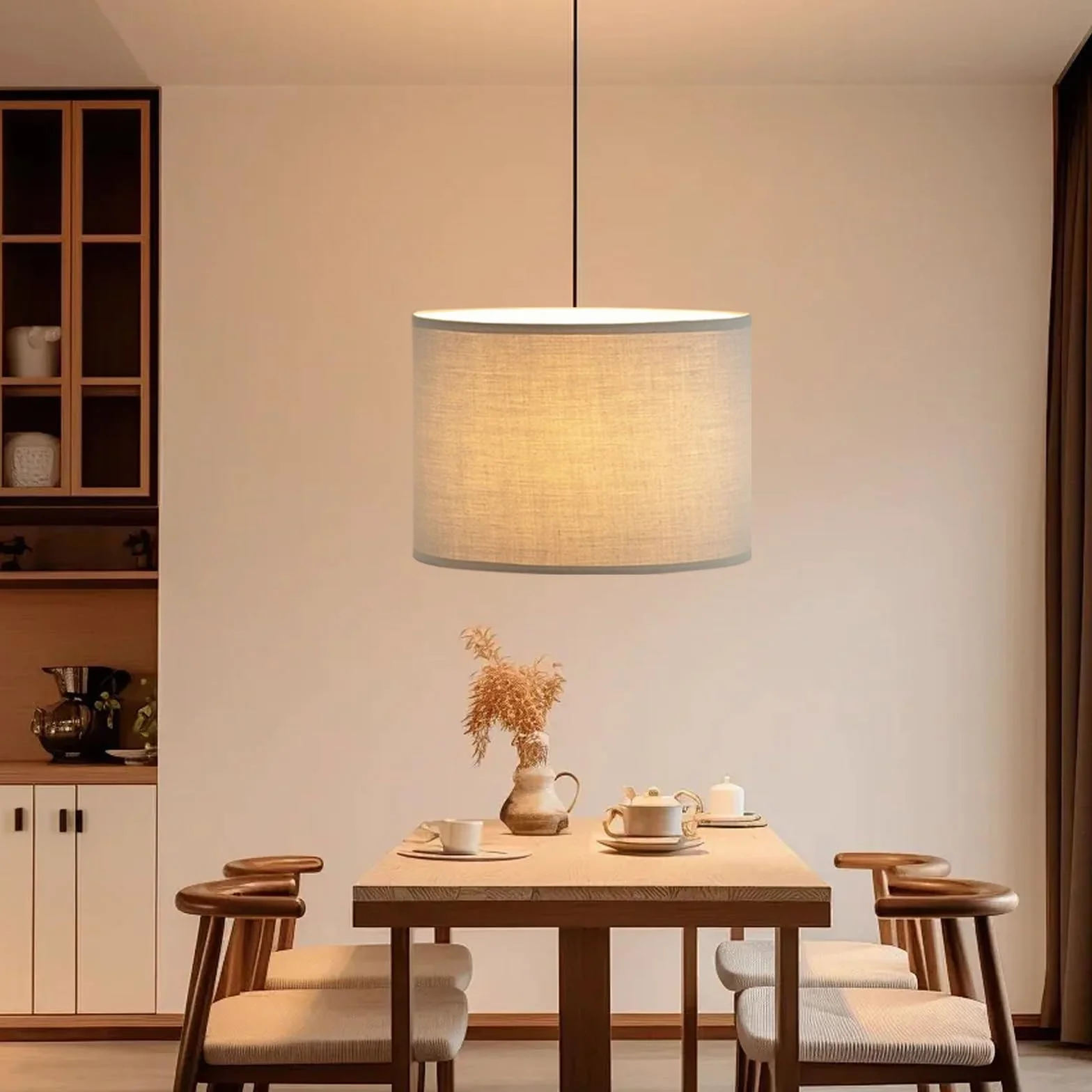 Klosz lampa z lnu, ręcznie wykonany abażur, lampy stojącej, wiszącej i stołowej, oprawka E27, nieoślepiające światło, Ø 30 cm x wys. 20 cm (szary)
