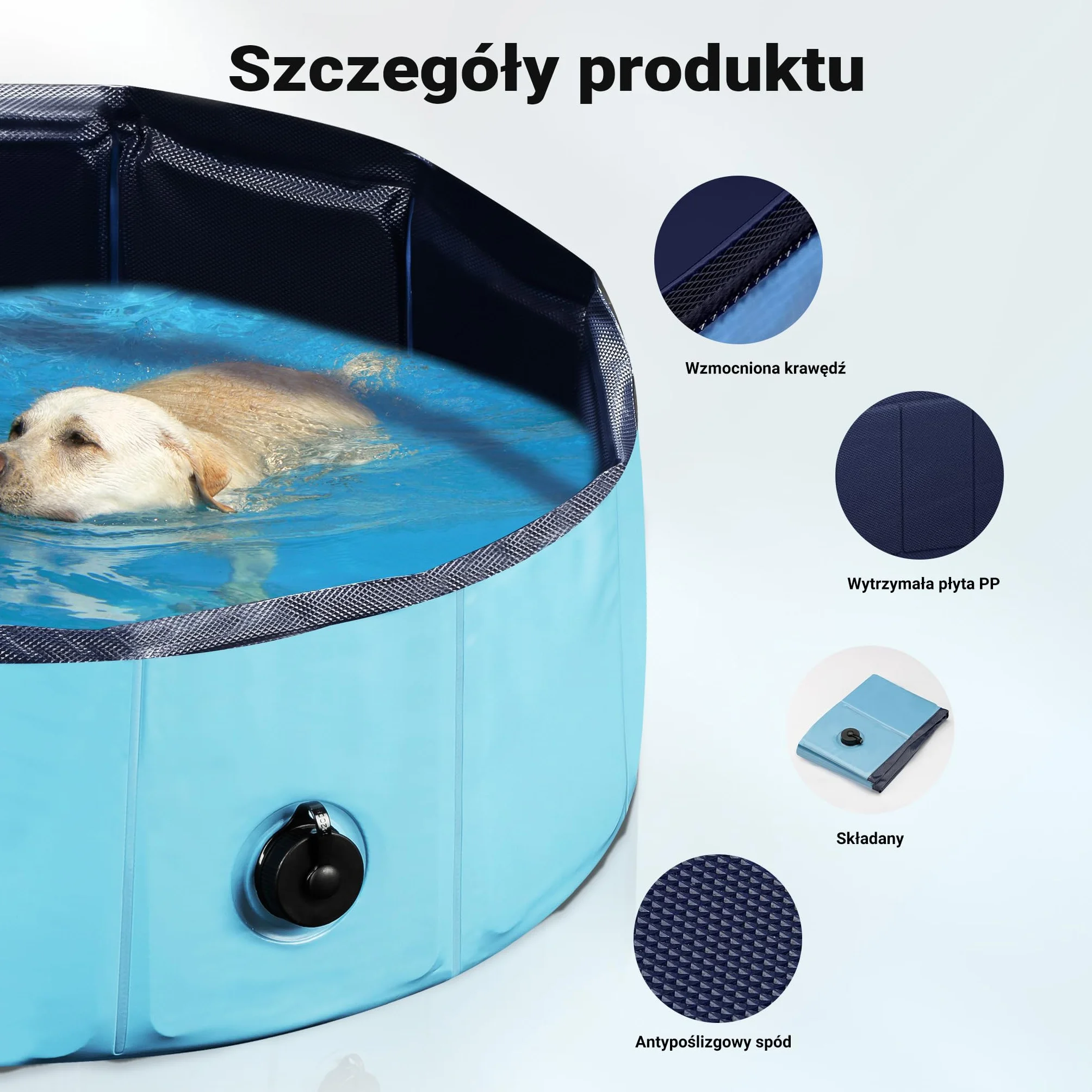 Fudajo Basen dla psa o wymiarach 80 x 30 cm, składany basenik ogrodowy z wzmocnioną krawędzią i antypoślizgowym spodem