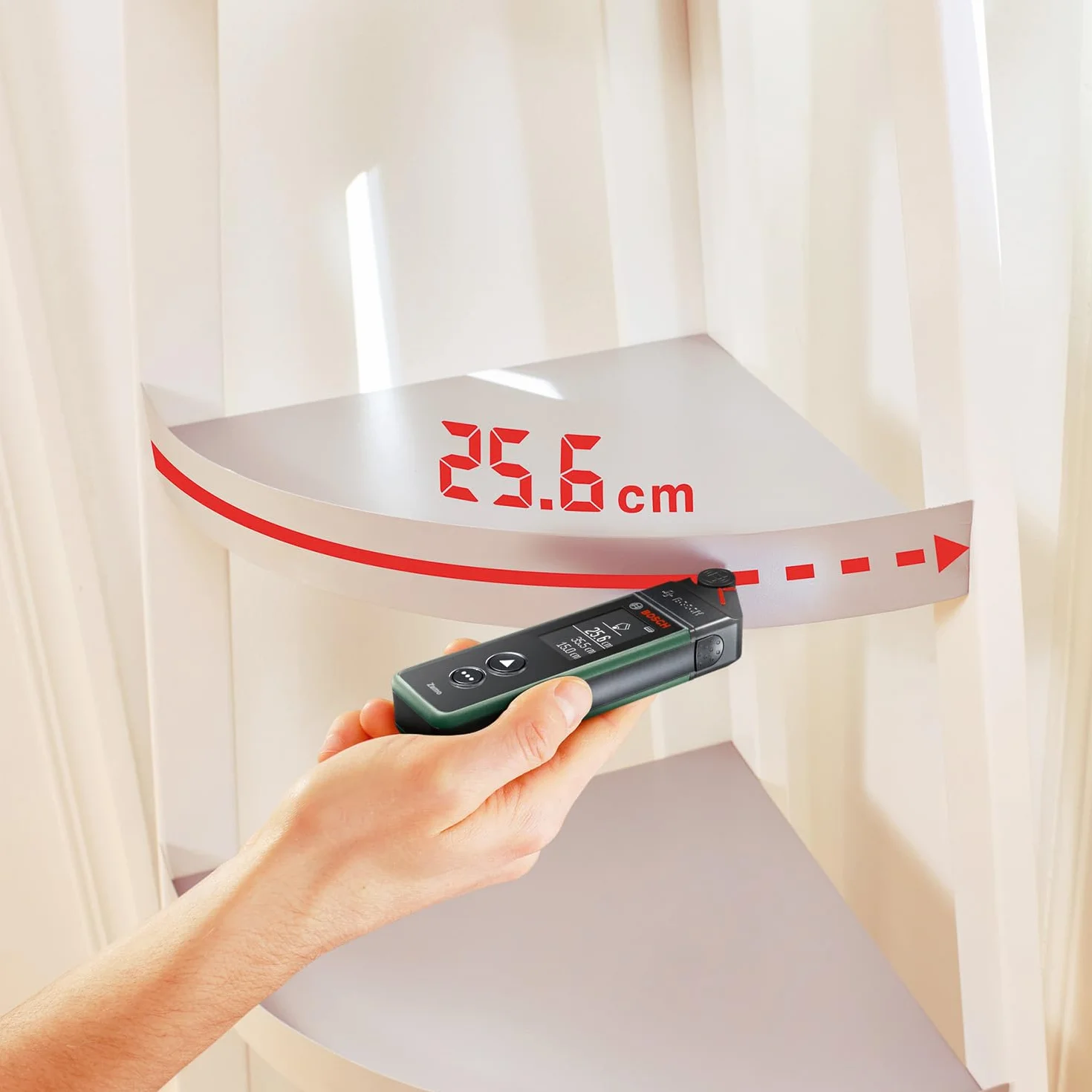 Bosch dalmierz laserowy Zamo czwartej generacji (łatwe i precyzyjne pomiary w zasięgu do 25 m, akumulatorki ładowane przez złącze USB-C®, opakowanie kartonowe E-Commerce)