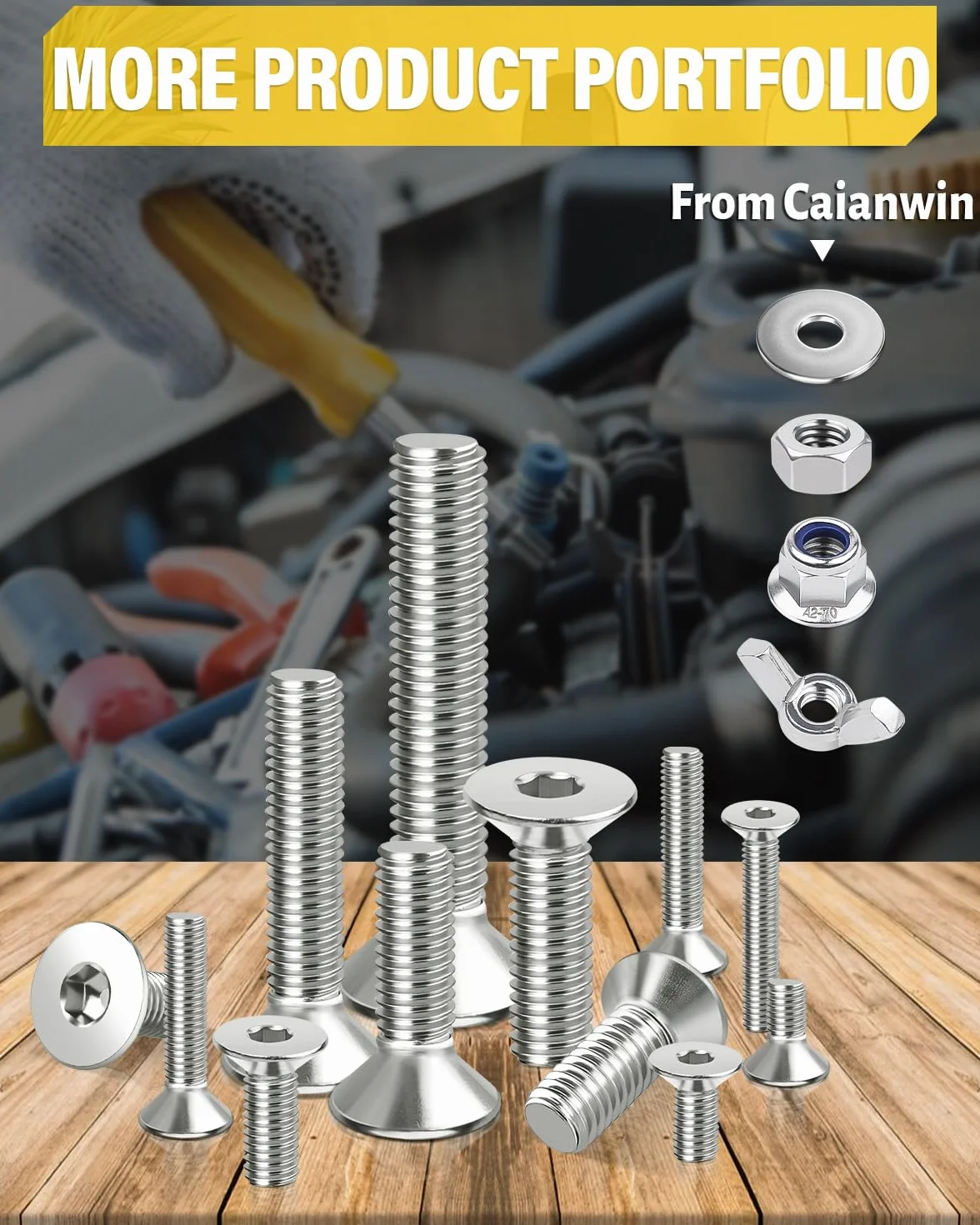 Caianwin 100 szt. śrub z łbem stożkowym M3 x 8 mm, stal nierdzewna, DIN 7991, z łbem stożkowym, z łbem stożkowym, metryczny, gwint standardowy